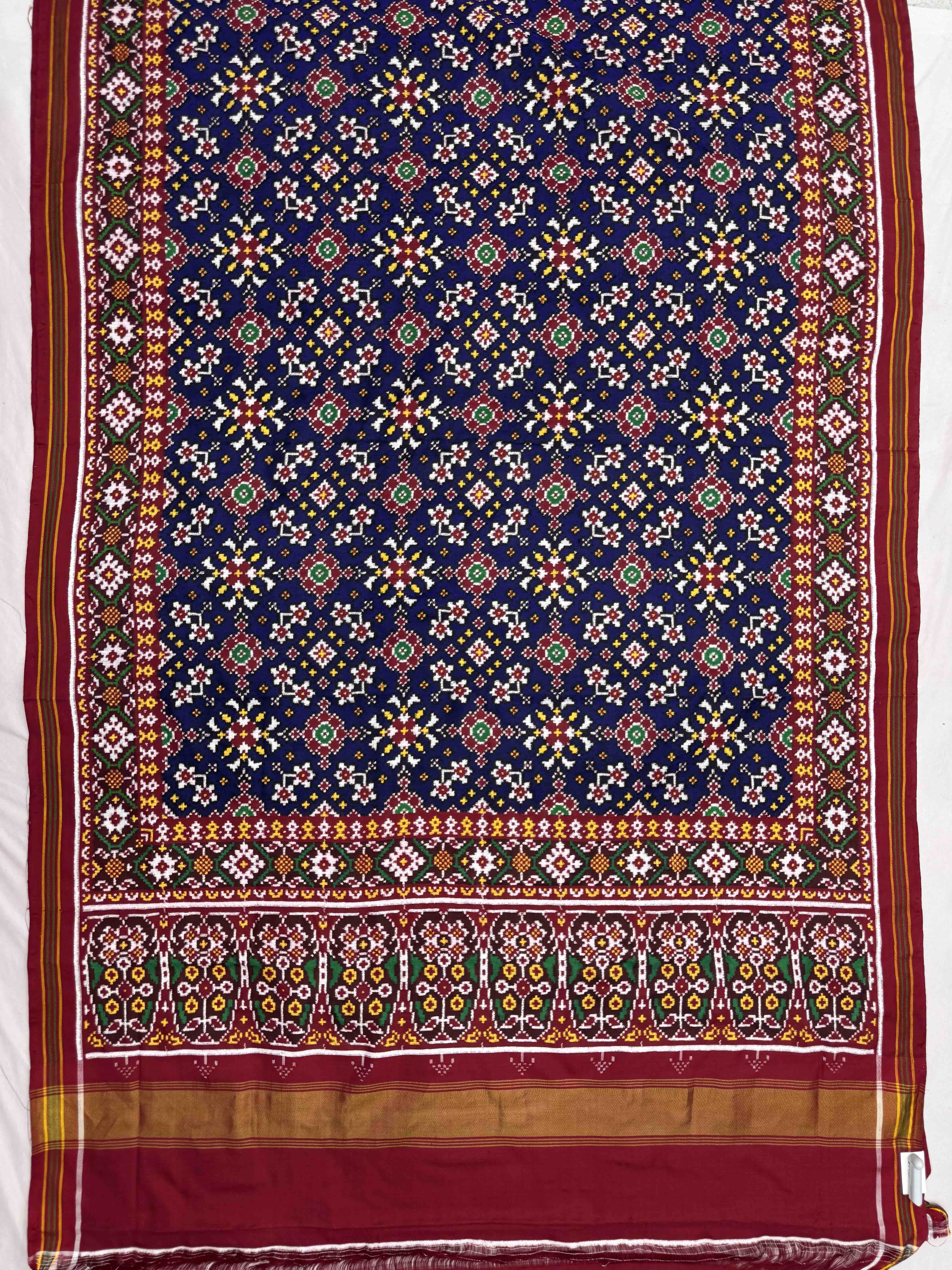 Red & Blue Navratan Double Ikat Patan Patola Saree