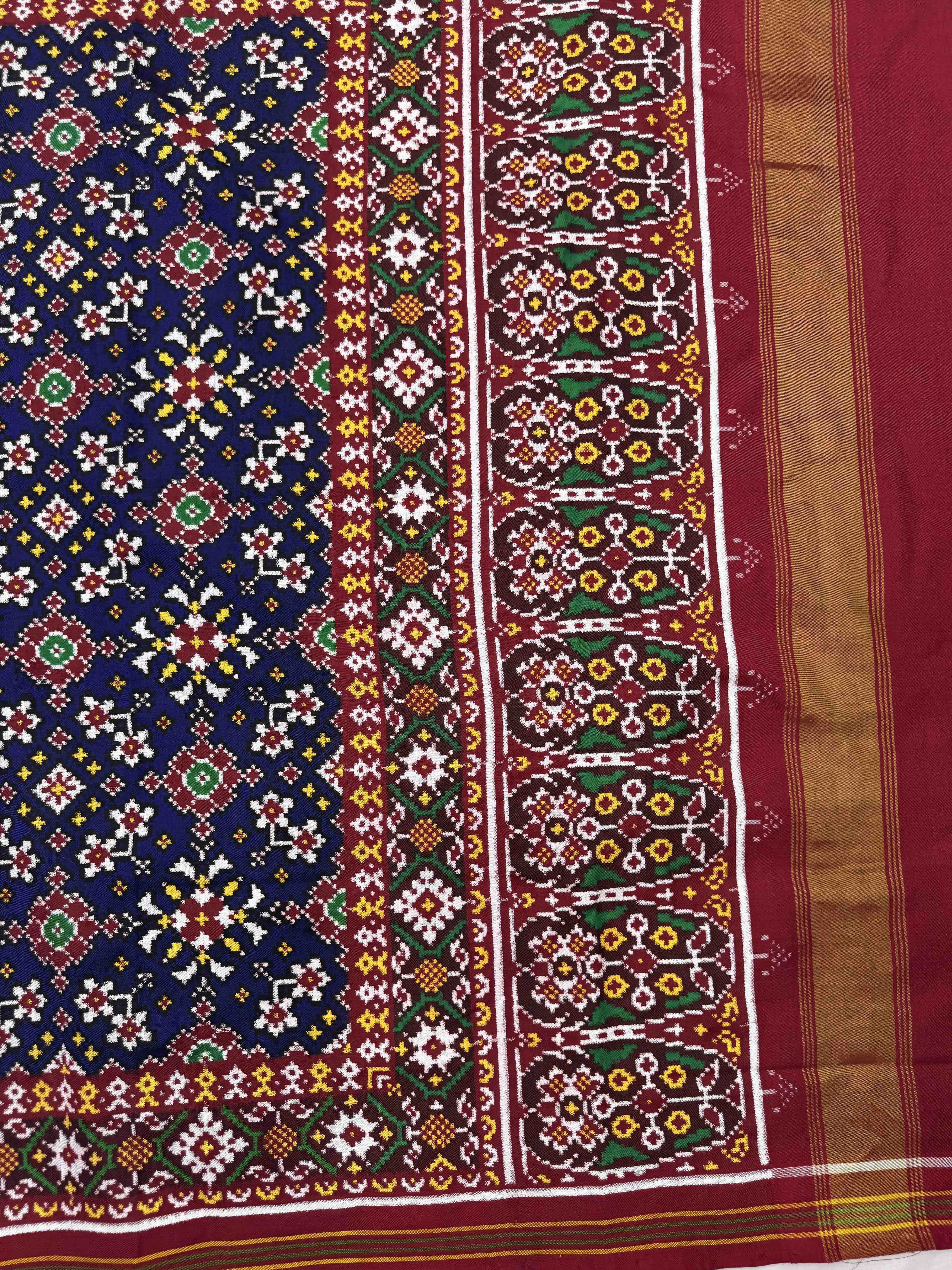 Red & Blue Navratan Double Ikat Patan Patola Saree
