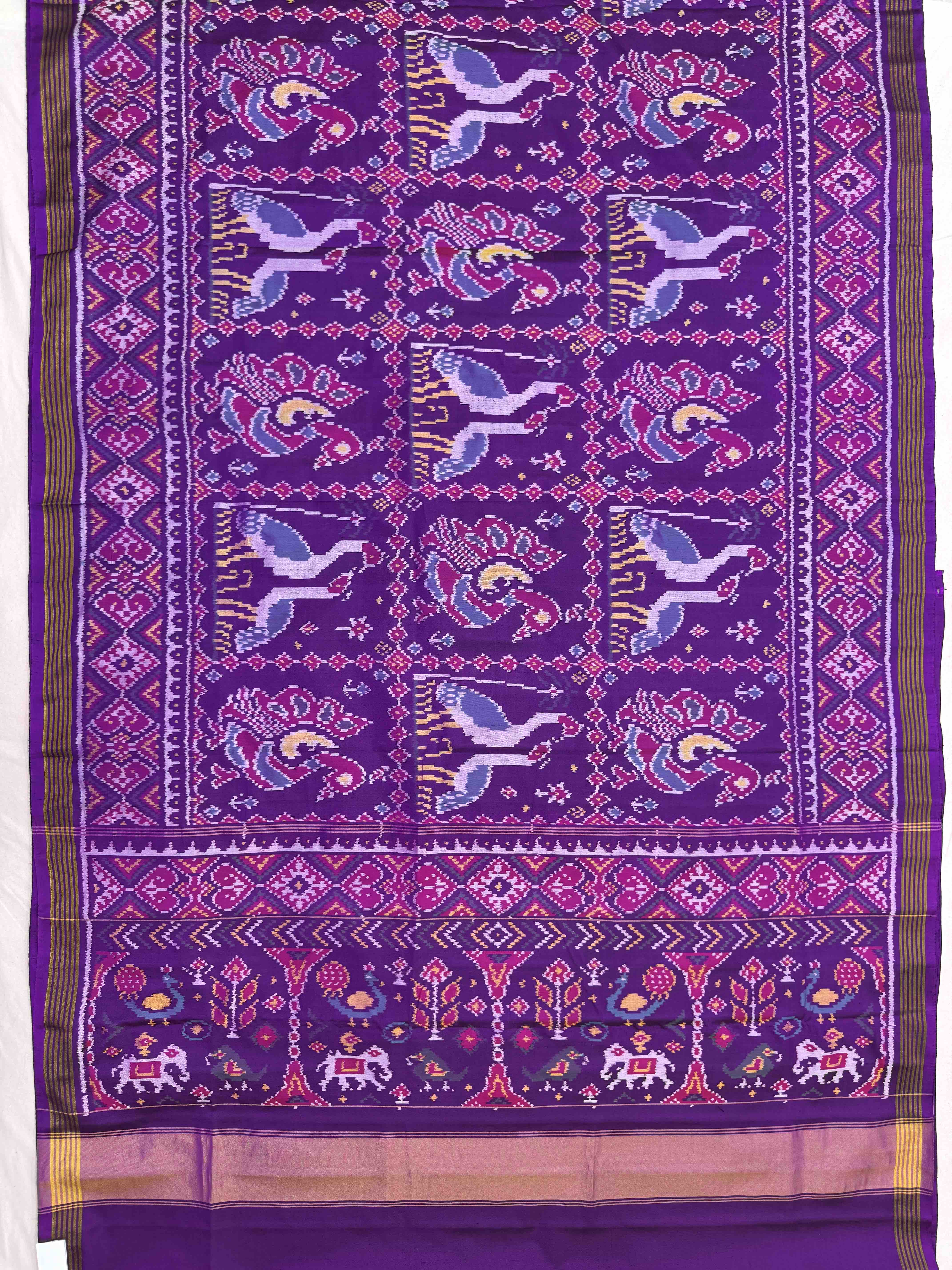 Purple Big Figure Peacock Swan Single Ikat Patan Patola Saree