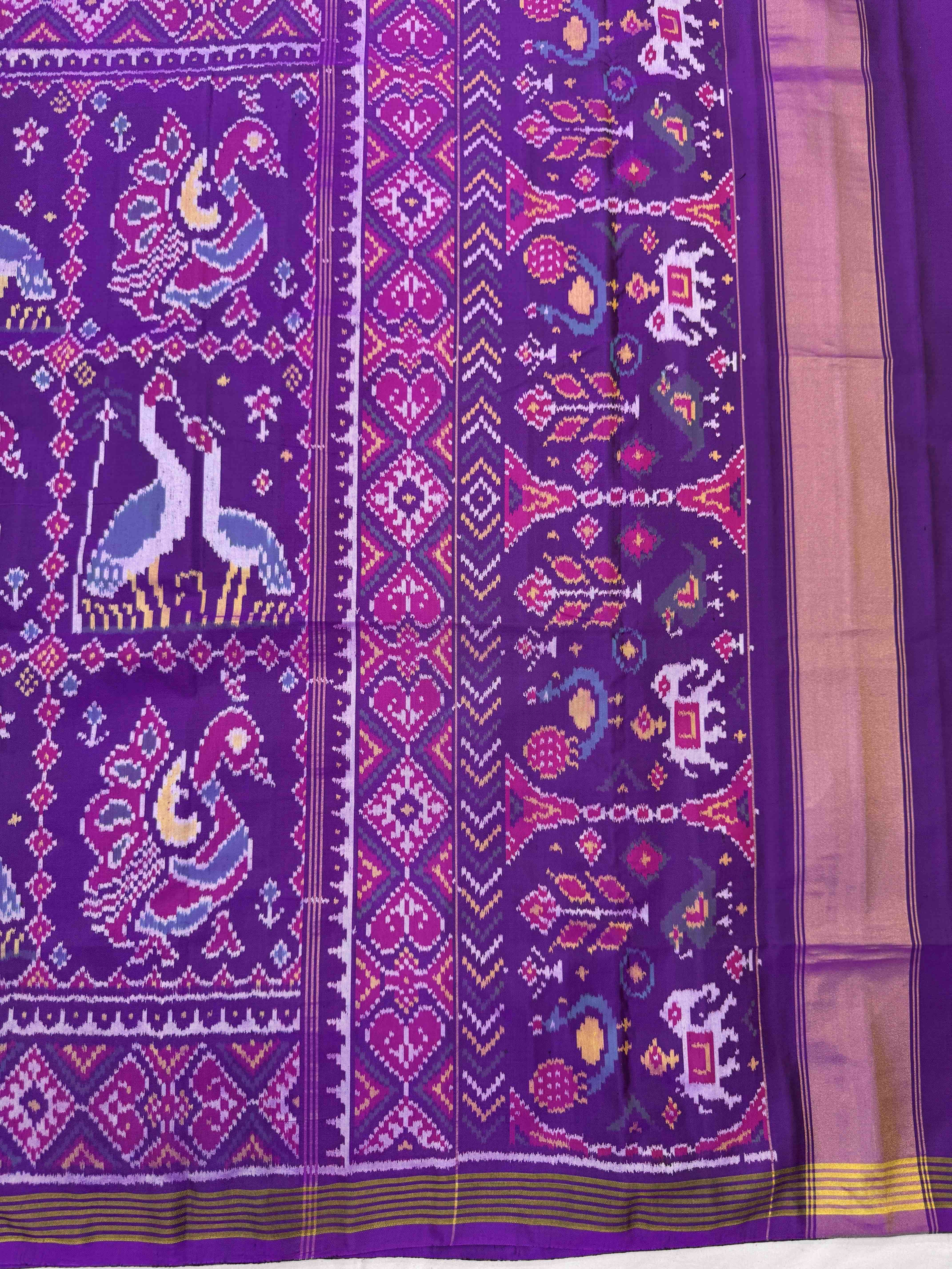 Purple Big Figure Peacock Swan Single Ikat Patan Patola Saree