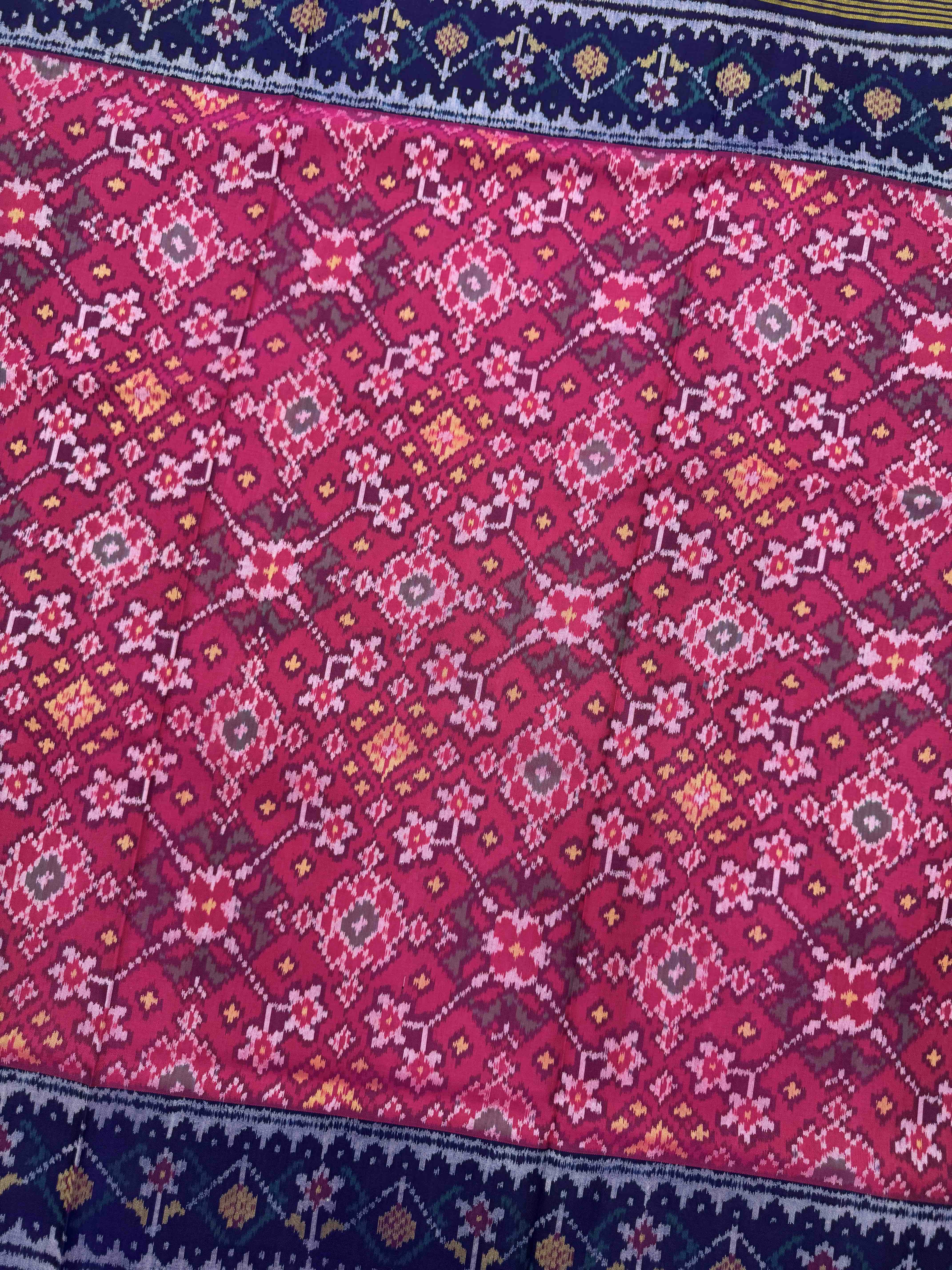 Navy Blue & Pink Navratan Single Ikat Patan Patola Saree