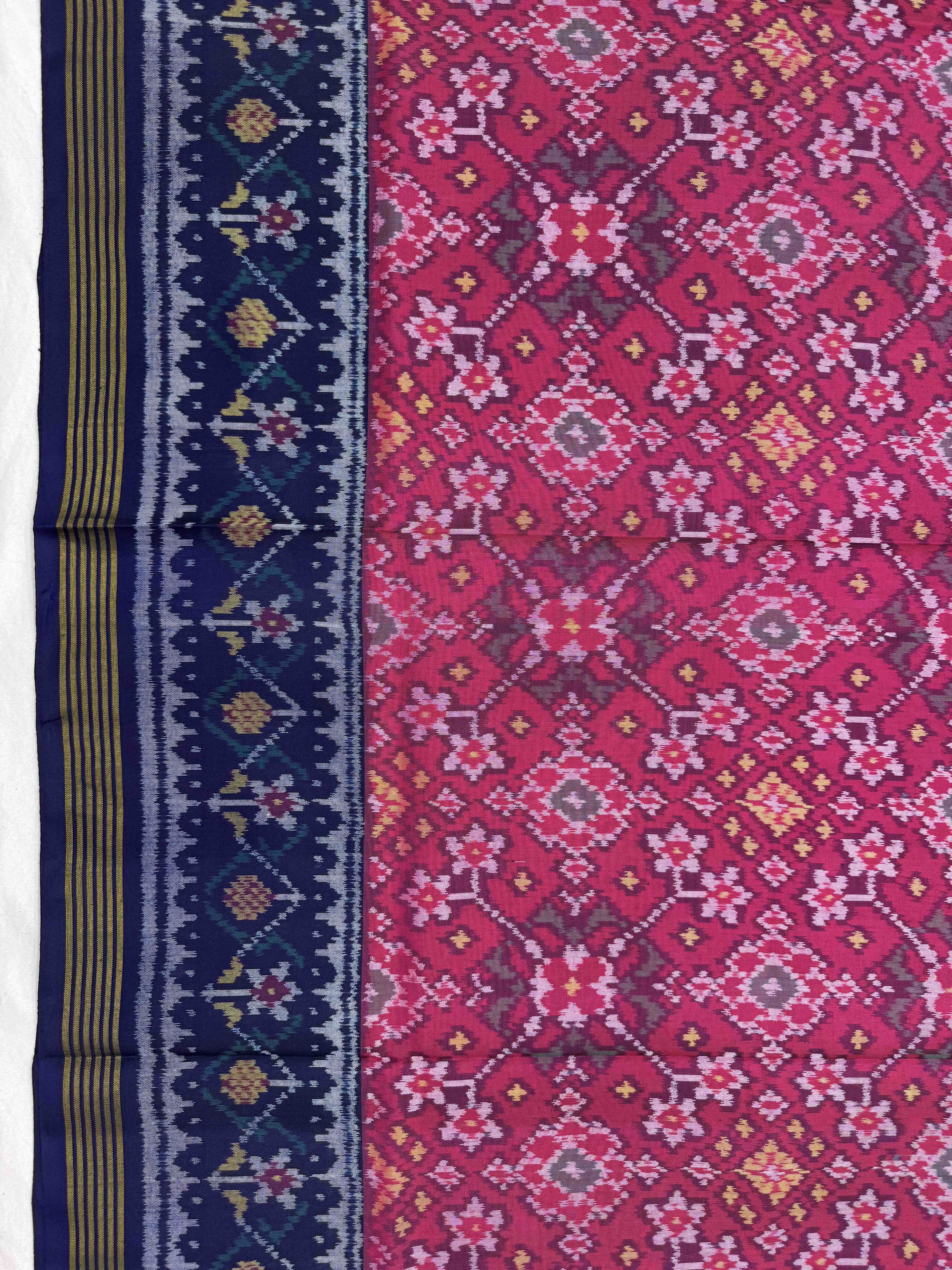 Navy Blue & Pink Navratan Single Ikat Patan Patola Saree
