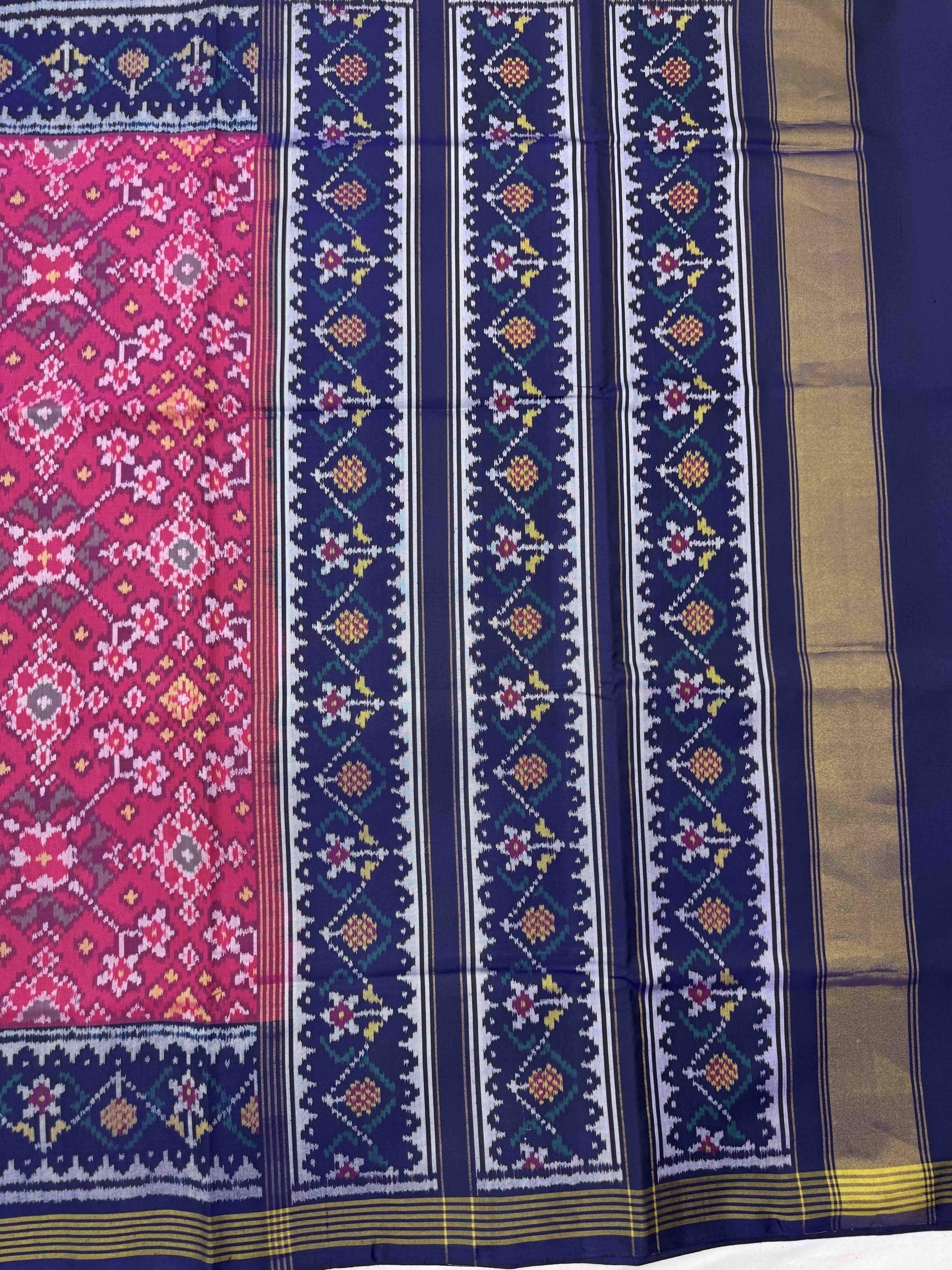 Navy Blue & Pink Navratan Single Ikat Patan Patola Saree