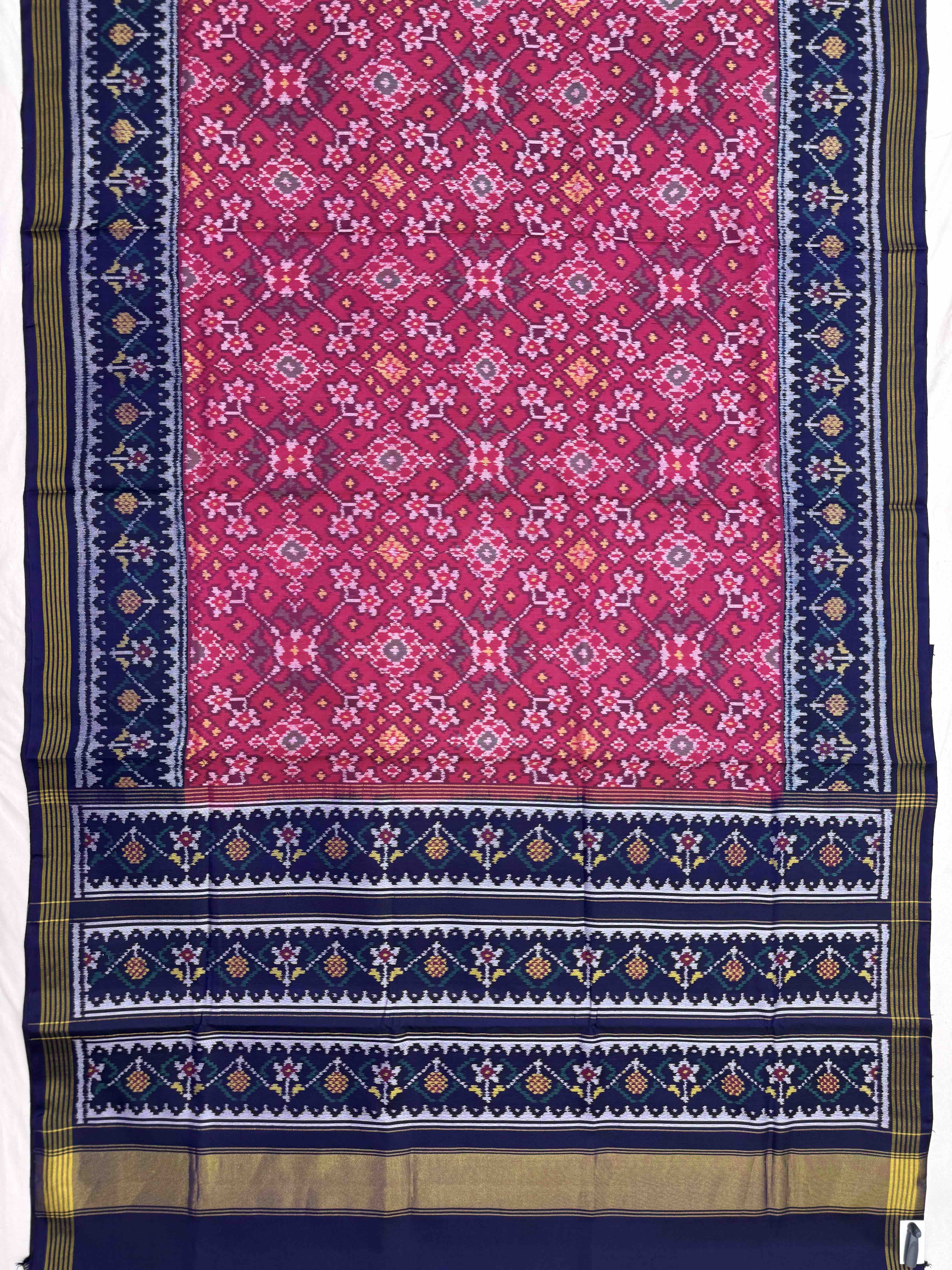 Navy Blue & Pink Navratan Single Ikat Patan Patola Saree