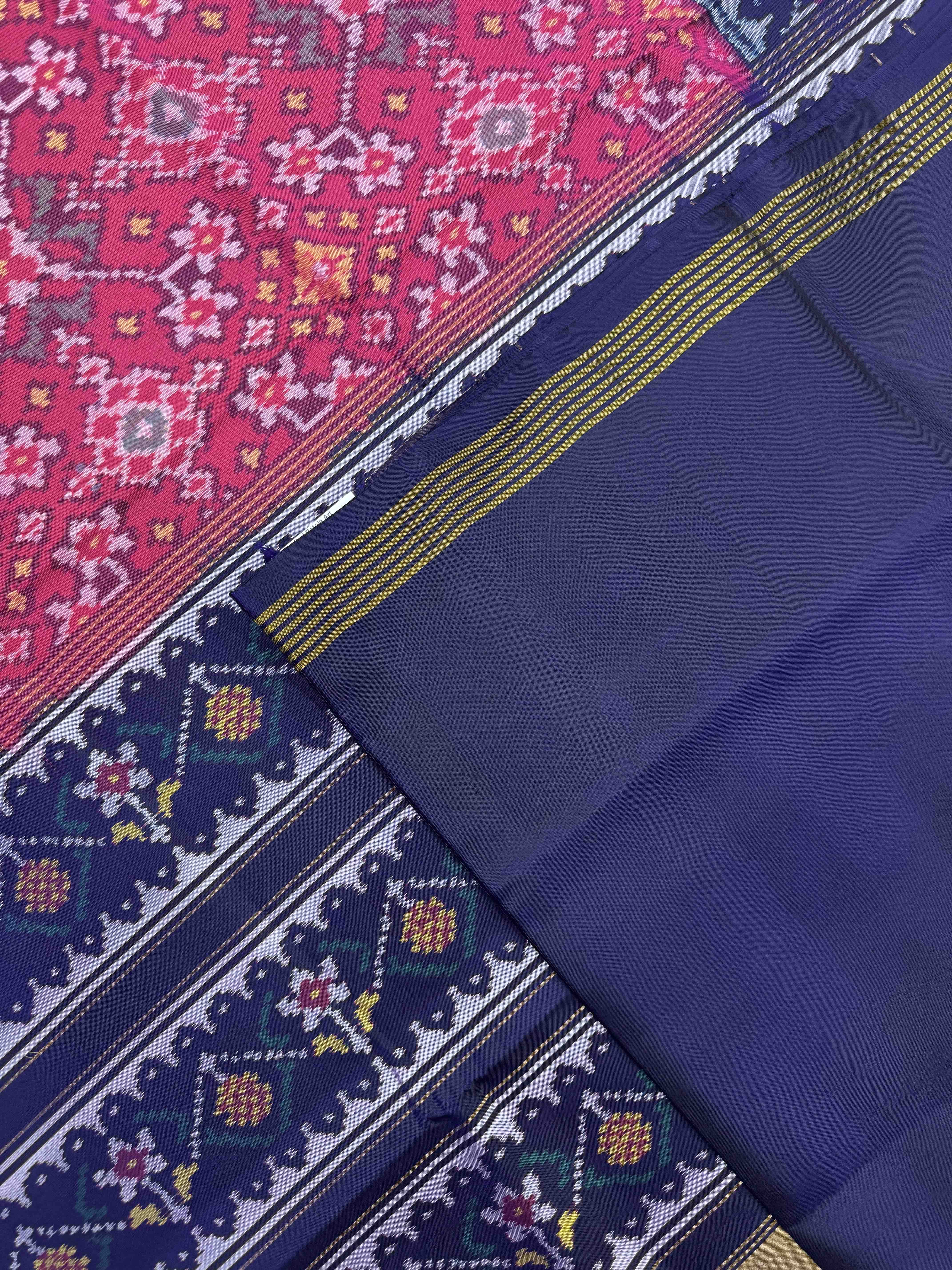 Navy Blue & Pink Navratan Single Ikat Patan Patola Saree