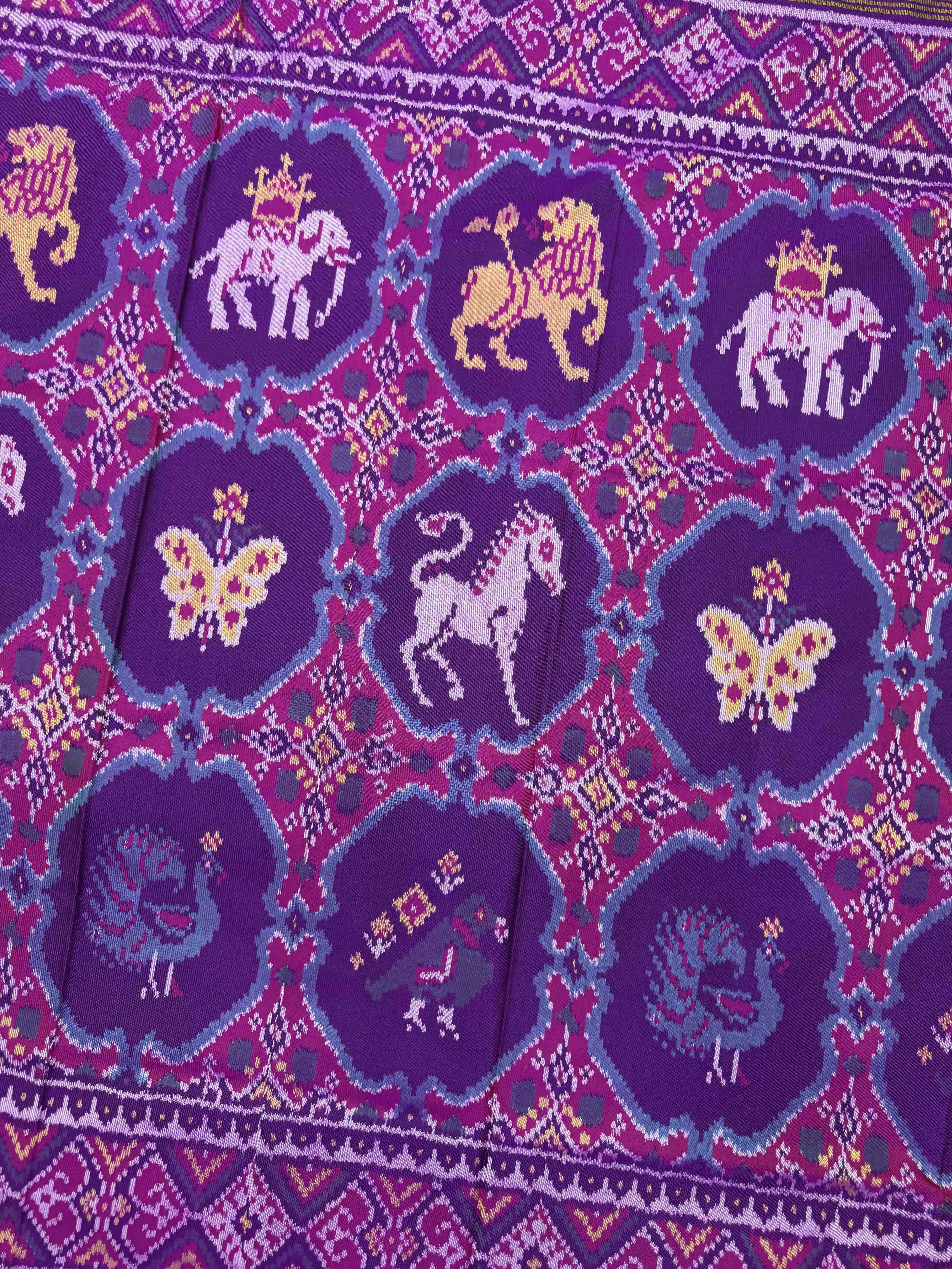 Purple Big Figure Narikunj Chhabdi Single Ikat Patan Patola Saree