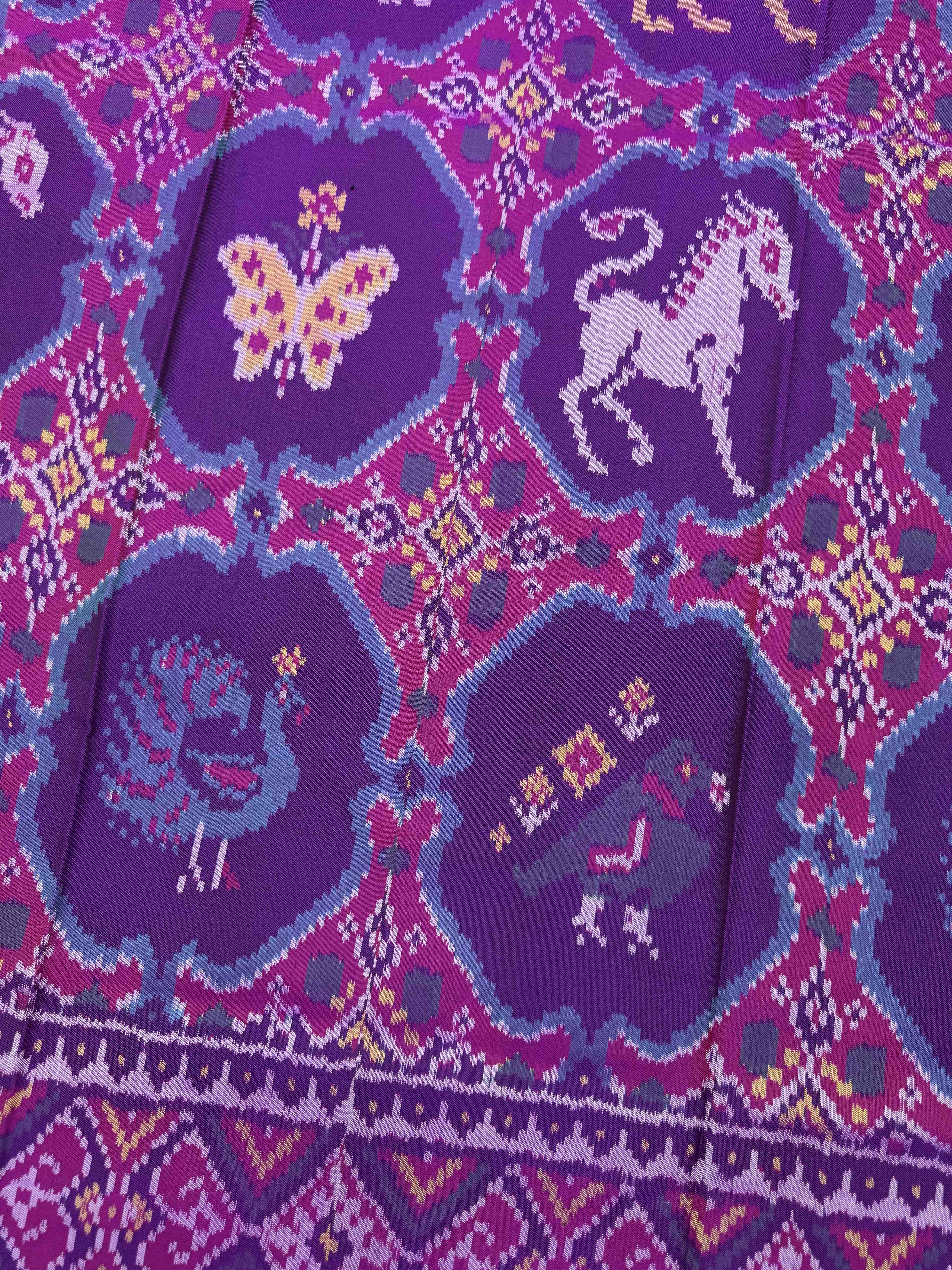 Purple Big Figure Narikunj Chhabdi Single Ikat Patan Patola Saree