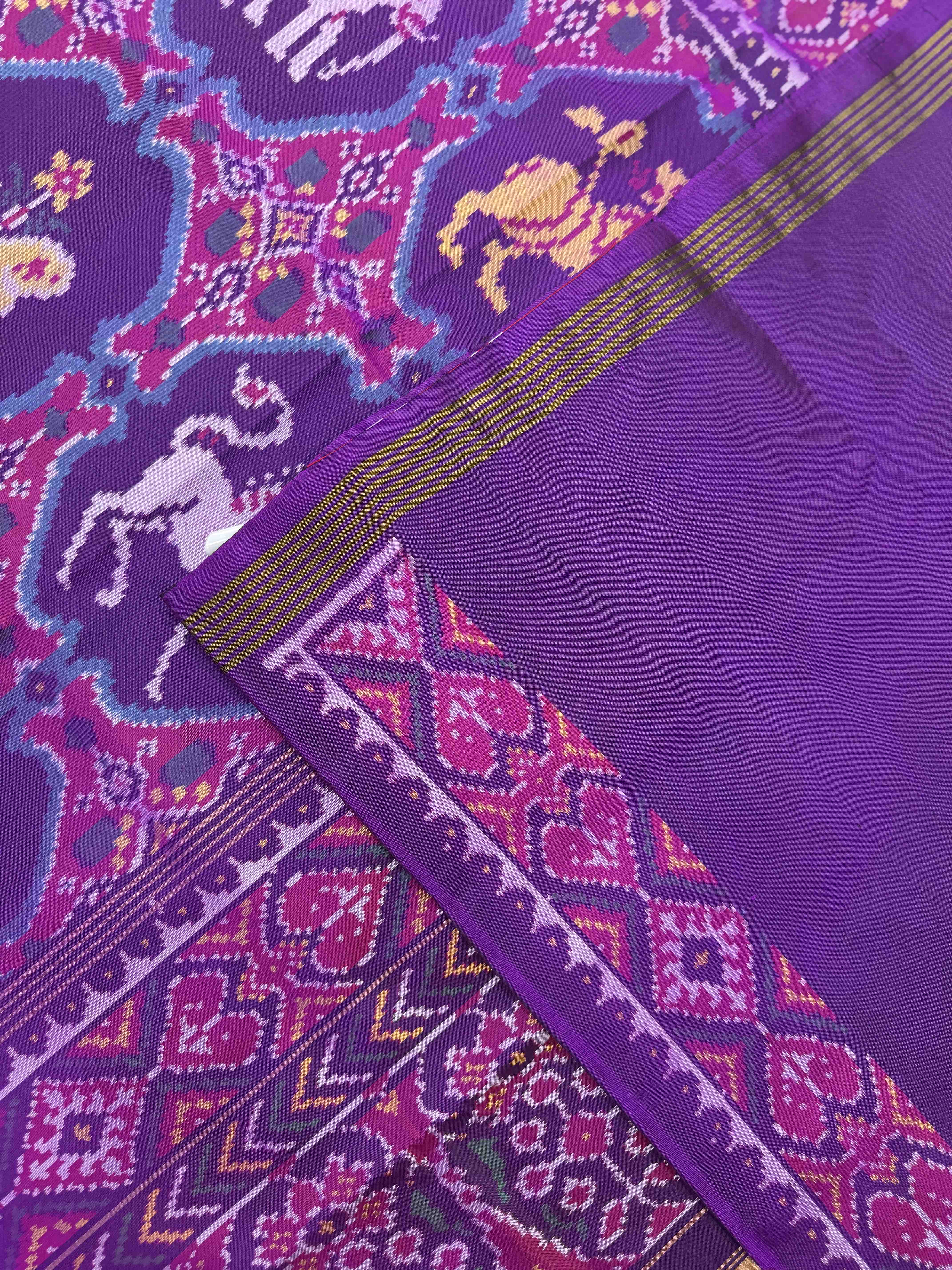 Purple Big Figure Narikunj Chhabdi Single Ikat Patan Patola Saree