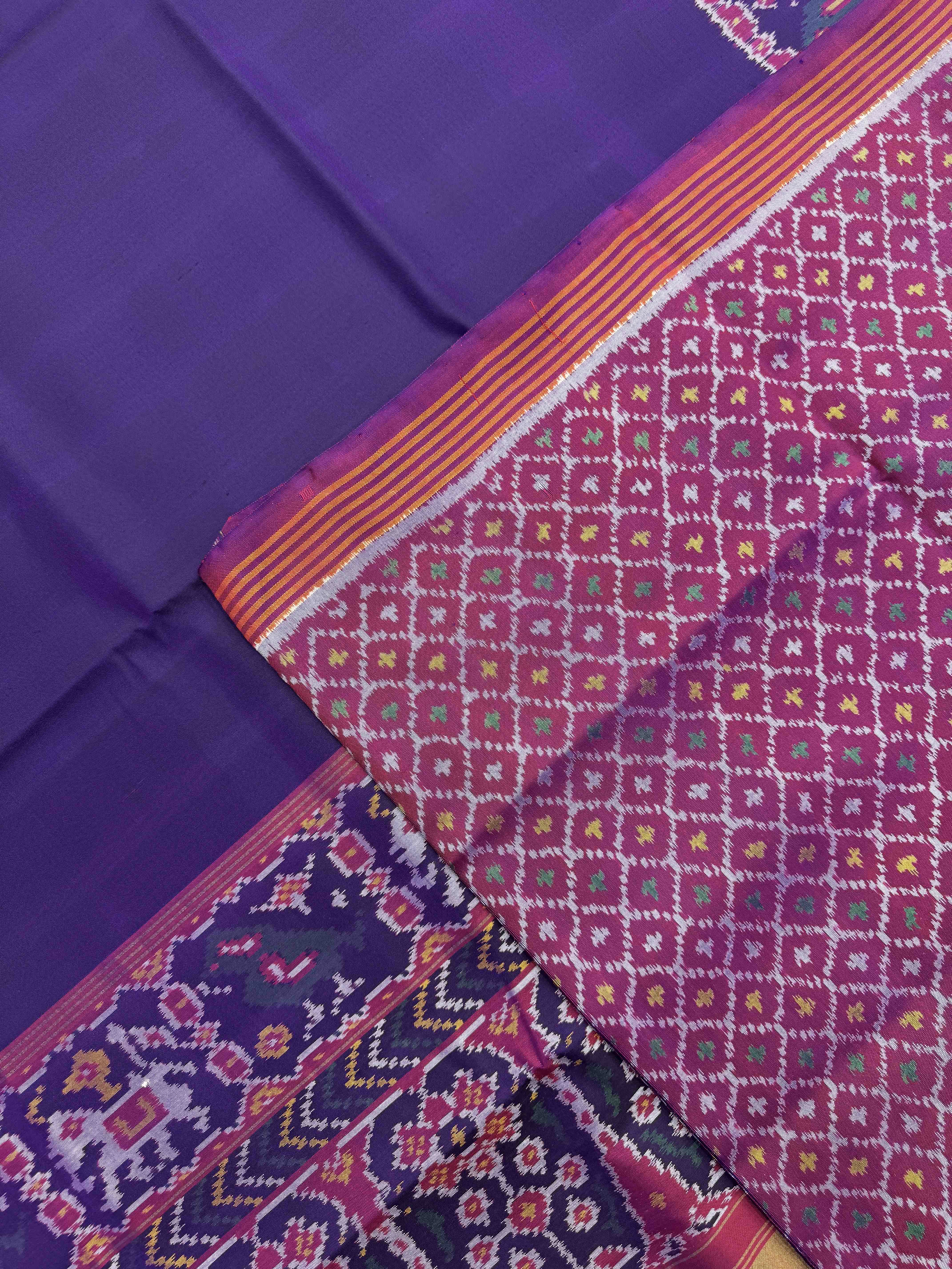 Magenta Purple Plain Single Ikat Patan Patola Saree
