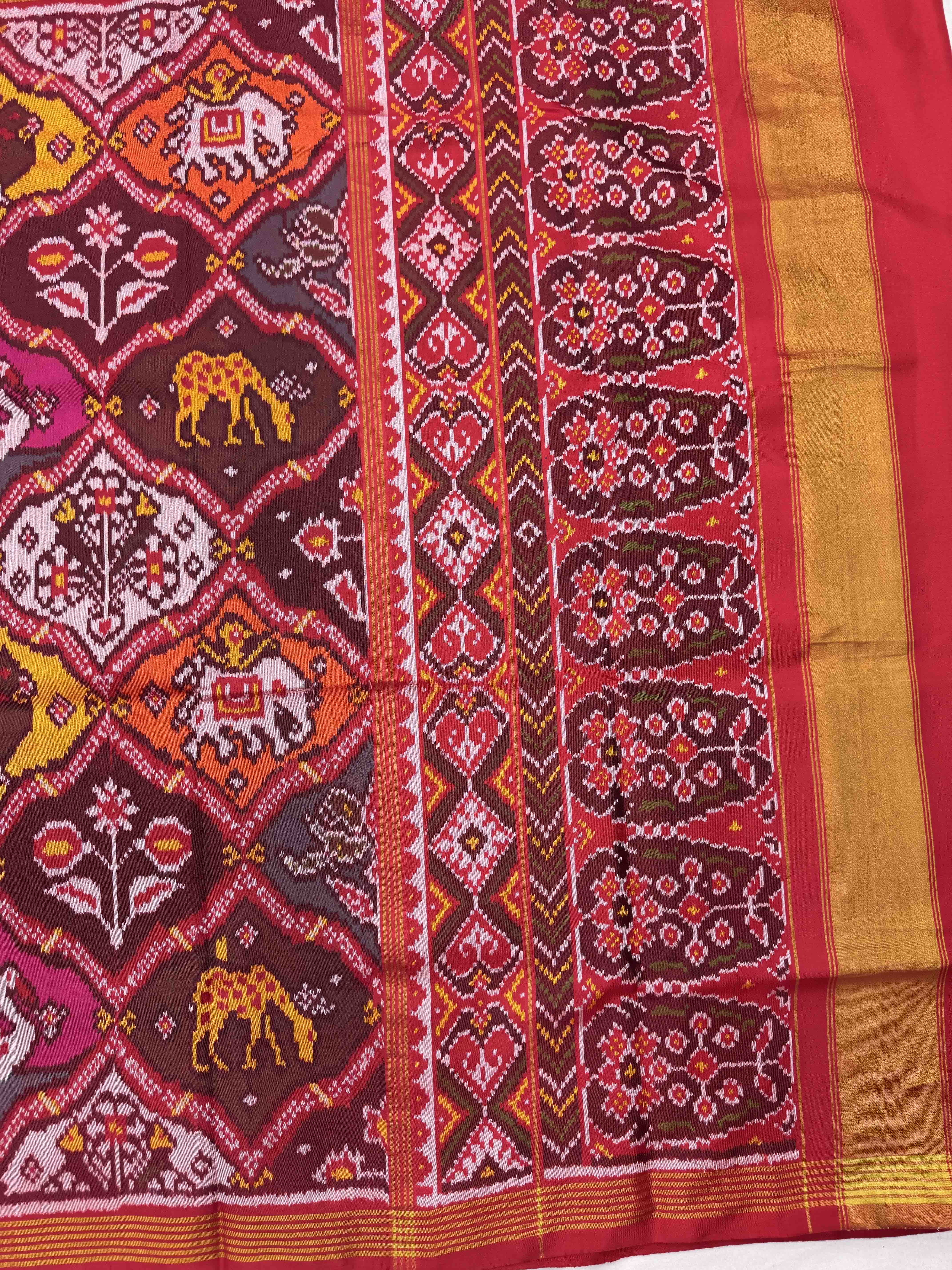 Red Multicolor Narikunj Single Ikat Patan Patola Saree