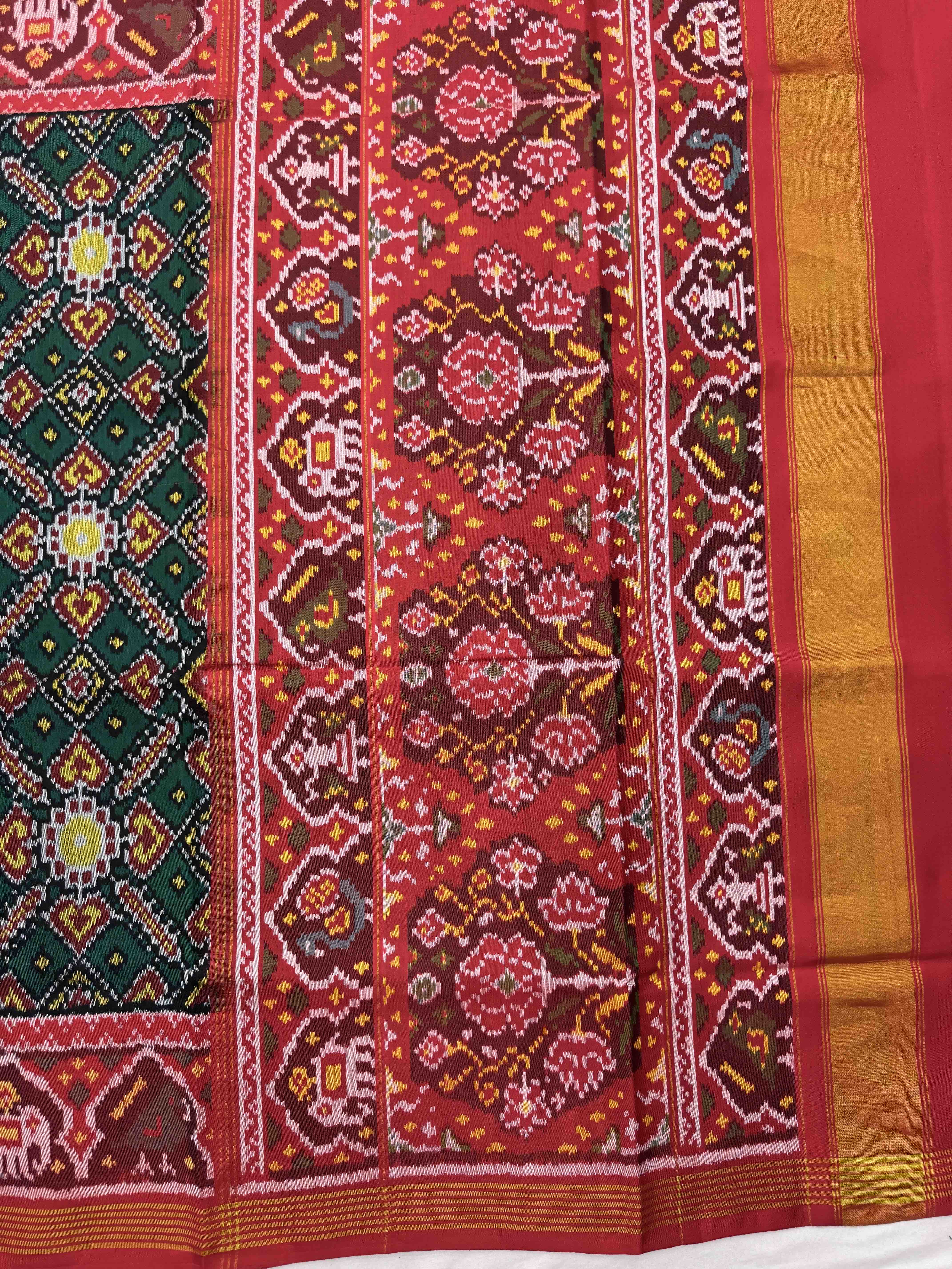 Red & Green Manekchowk Single Ikat Patan Patola Saree