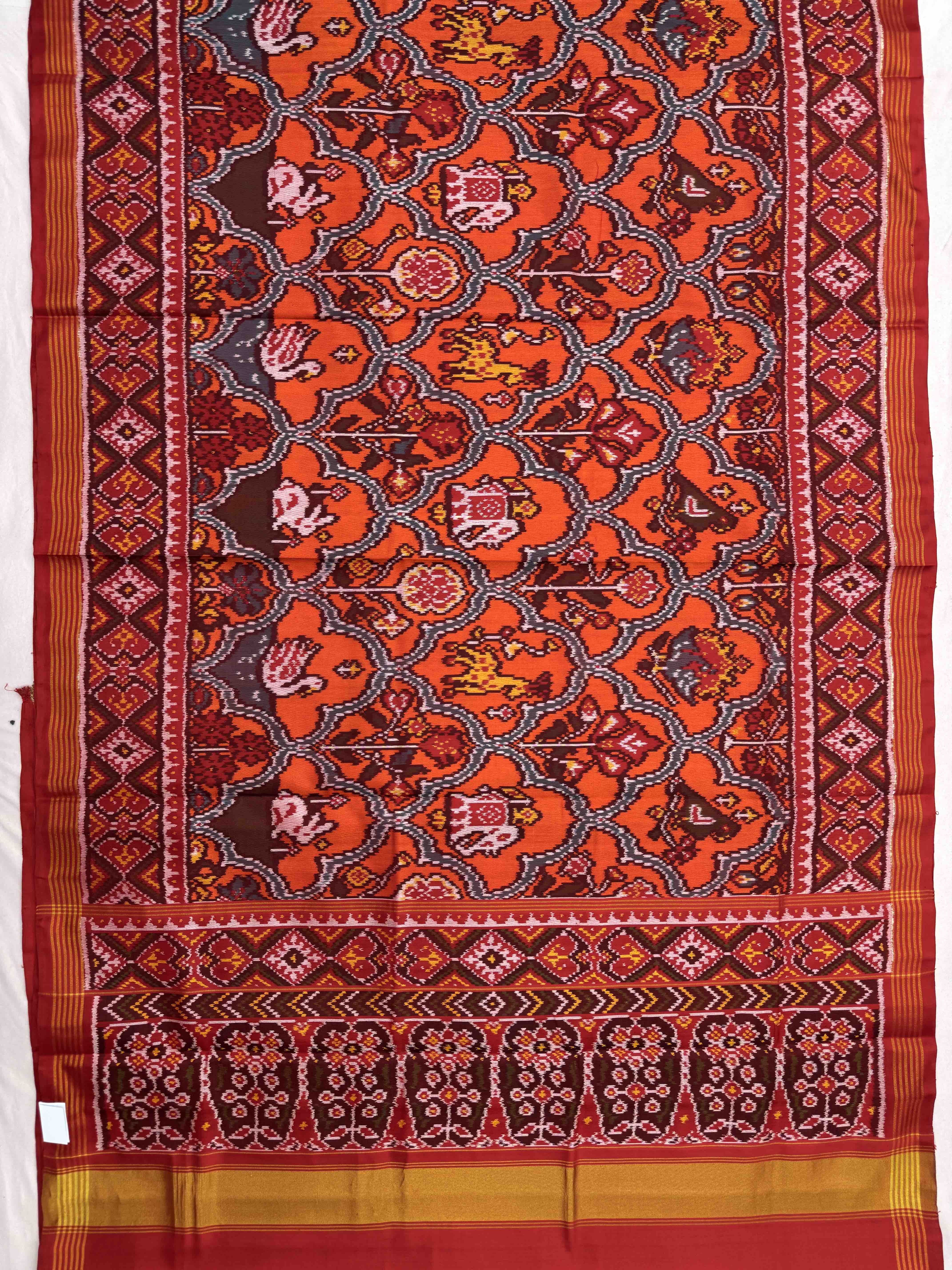 Red & Orange Narikunj Single Ikat Patan Patola Saree