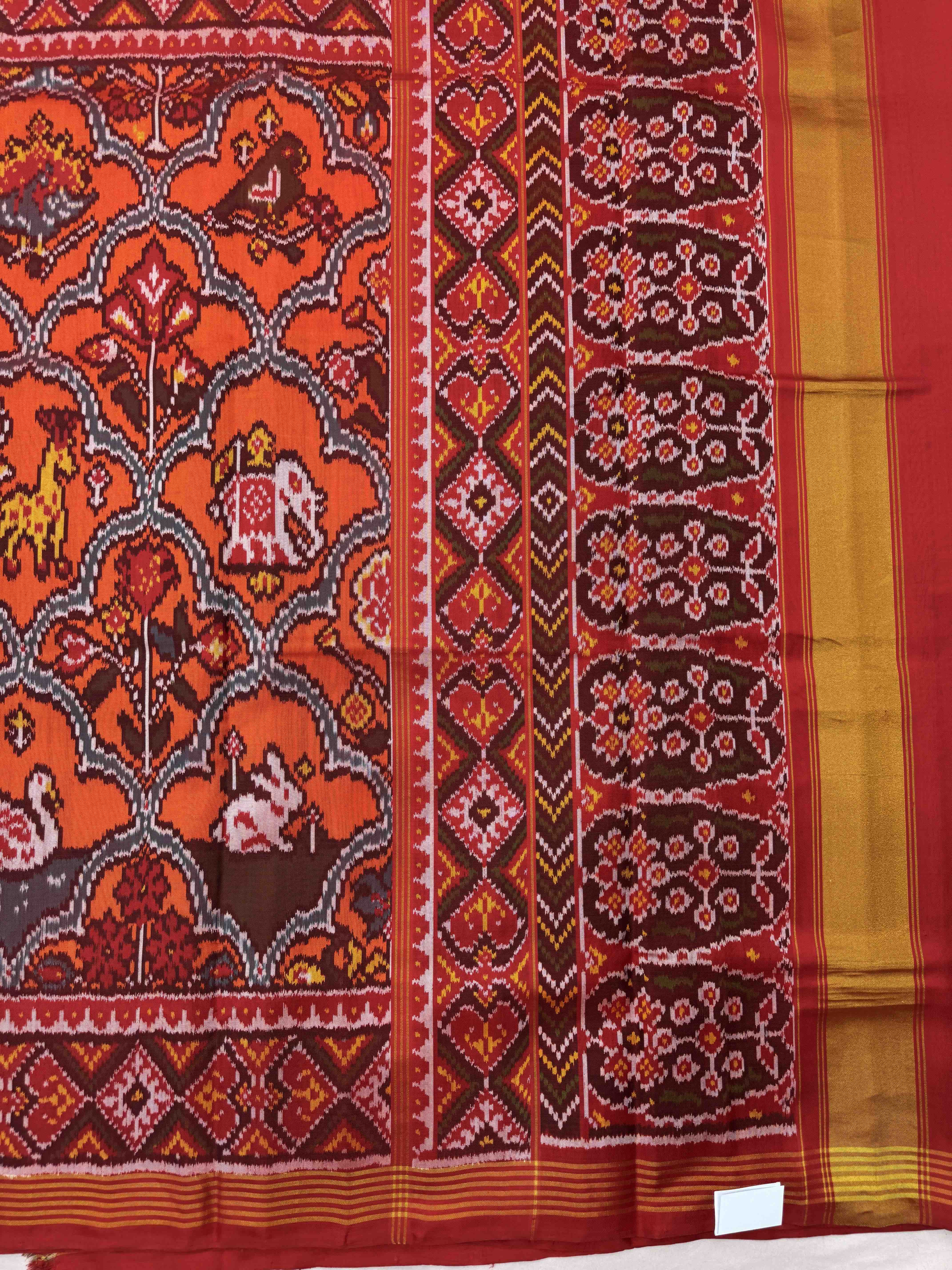 Red & Orange Narikunj Single Ikat Patan Patola Saree
