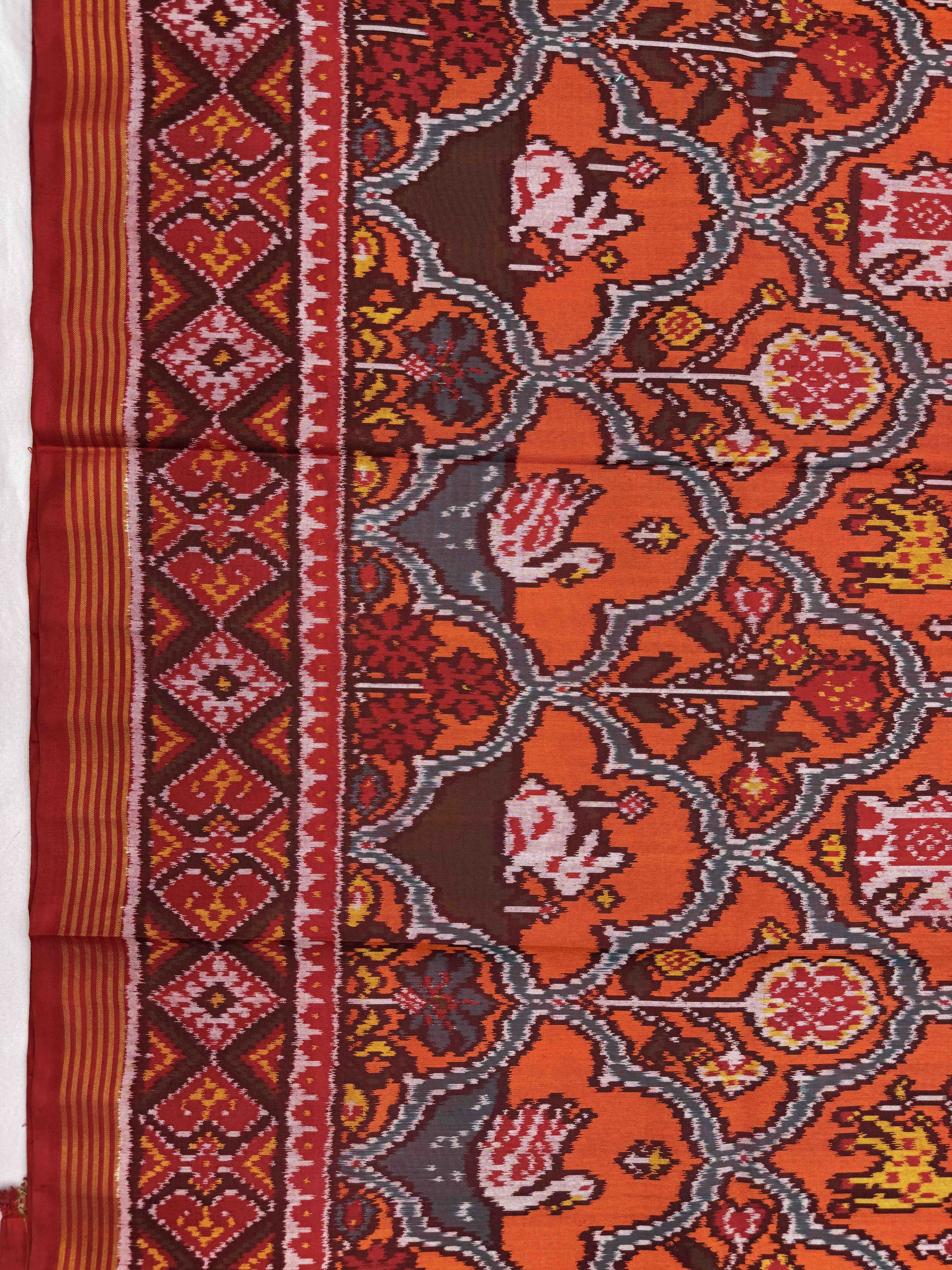 Red & Orange Narikunj Single Ikat Patan Patola Saree