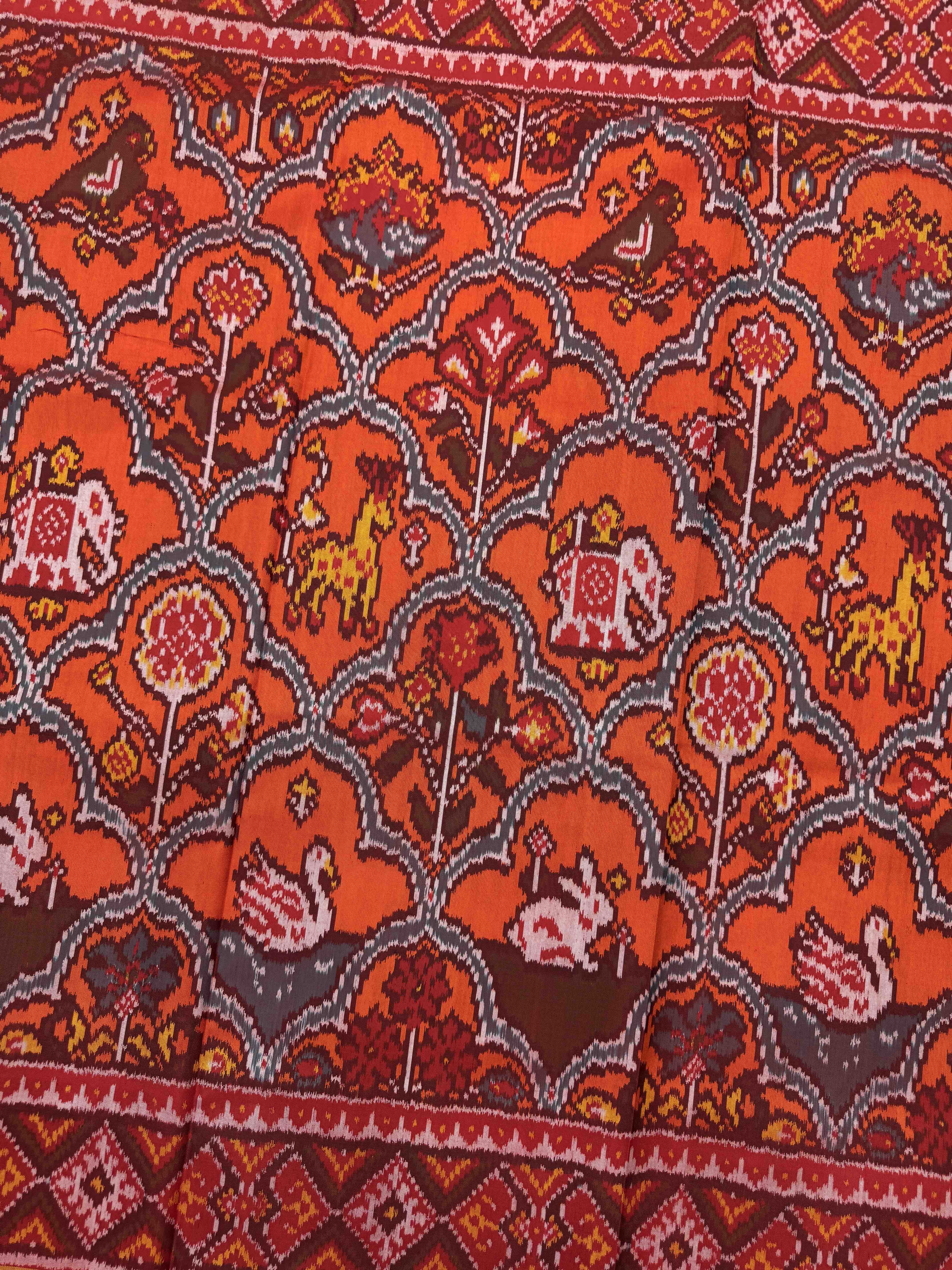 Red & Orange Narikunj Single Ikat Patan Patola Saree
