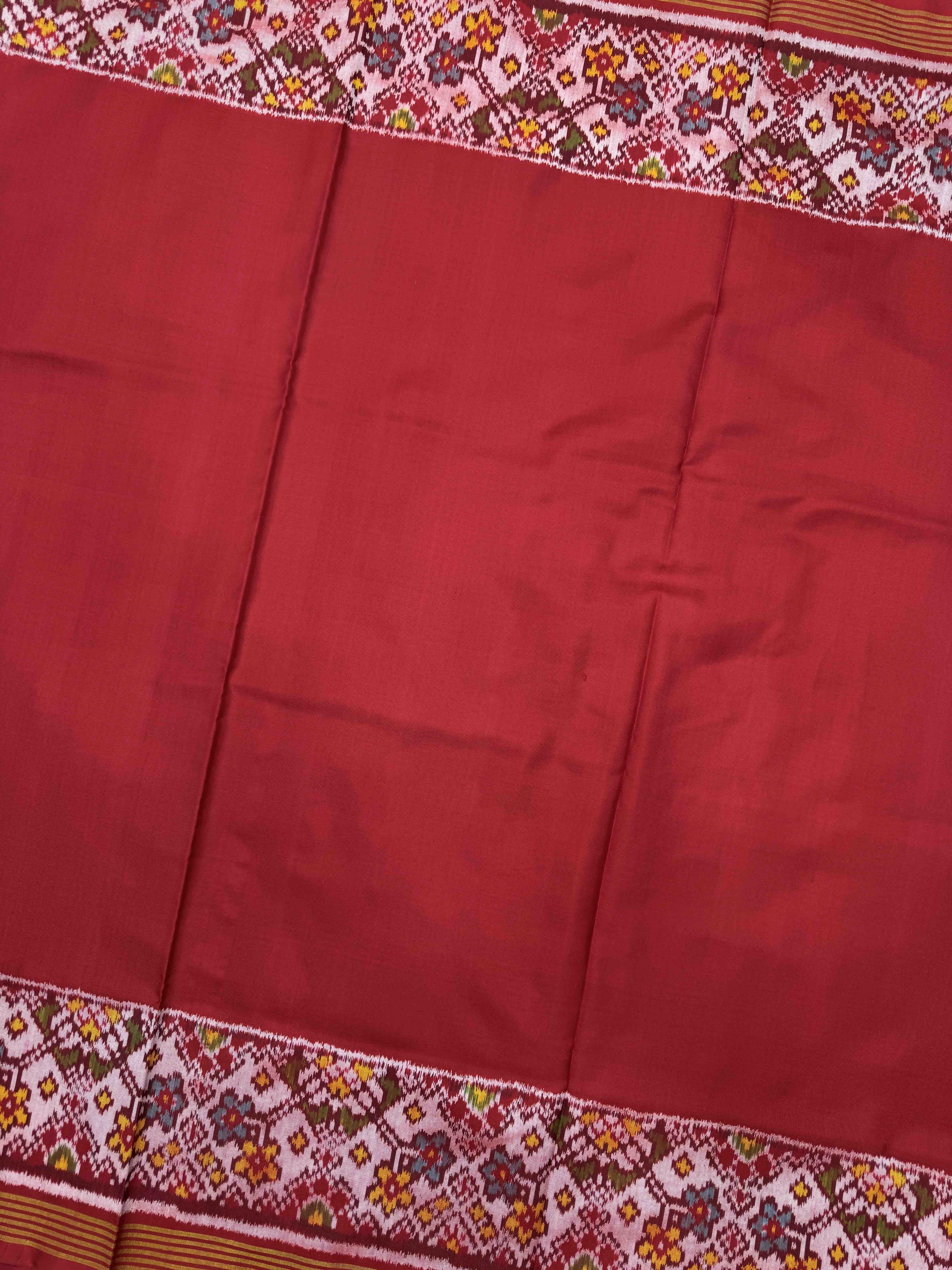 Red Plain with Navratan Border Pallu Single Ikat Patan Patola Saree