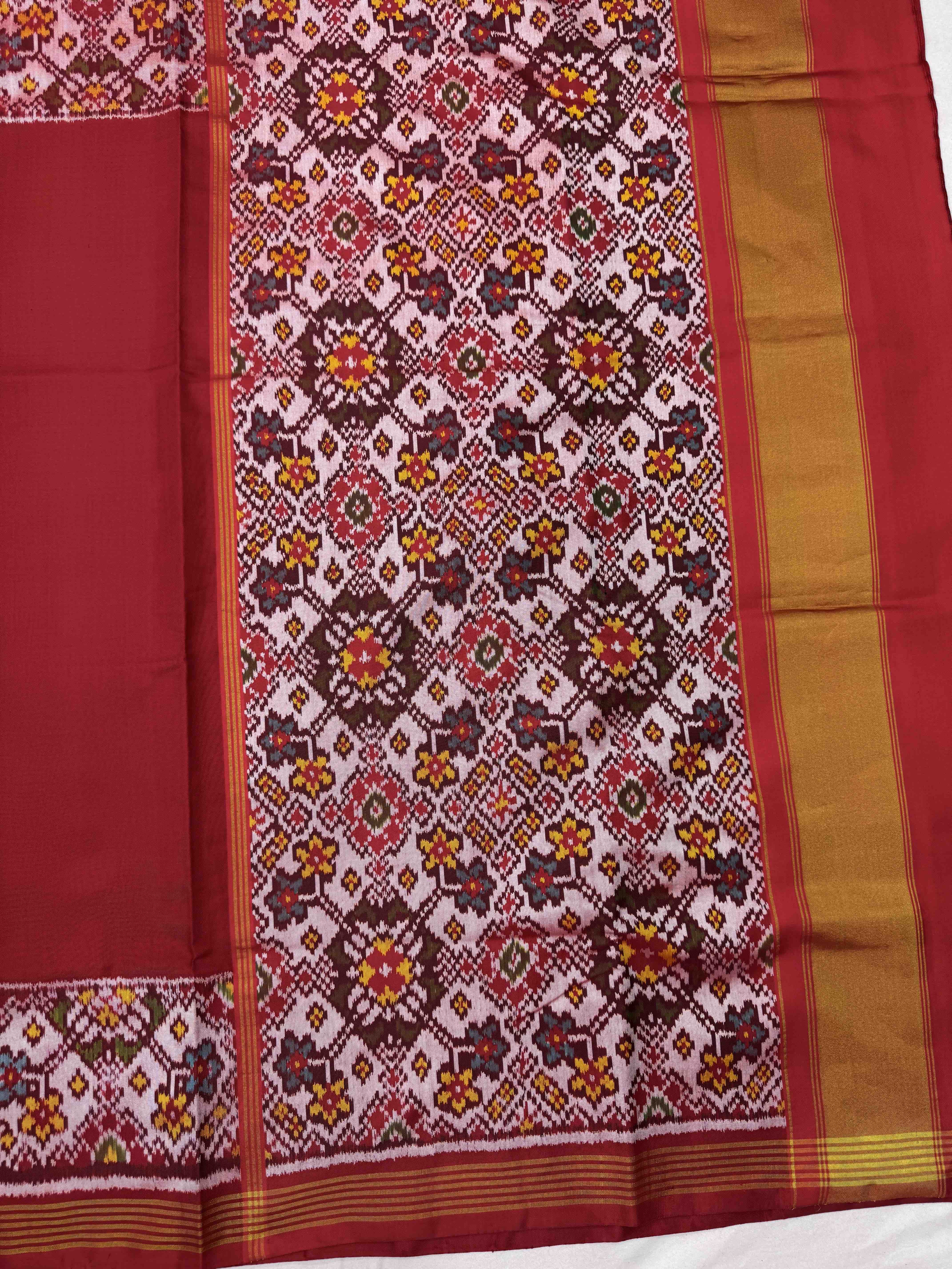 Red Plain with Navratan Border Pallu Single Ikat Patan Patola Saree