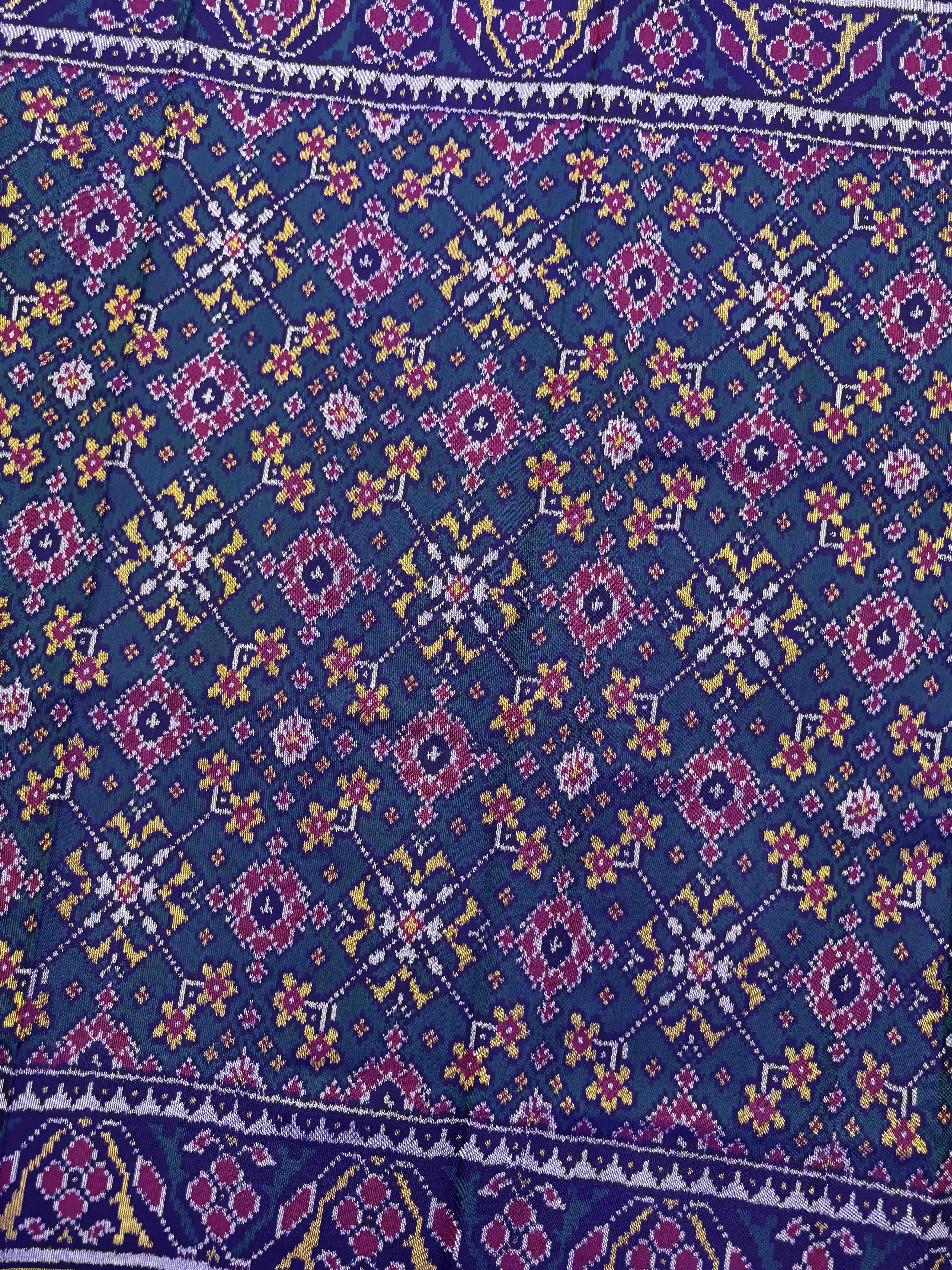 Purplish Blue & Peacock Blue Navratan Single Ikat Patan Patola Saree
