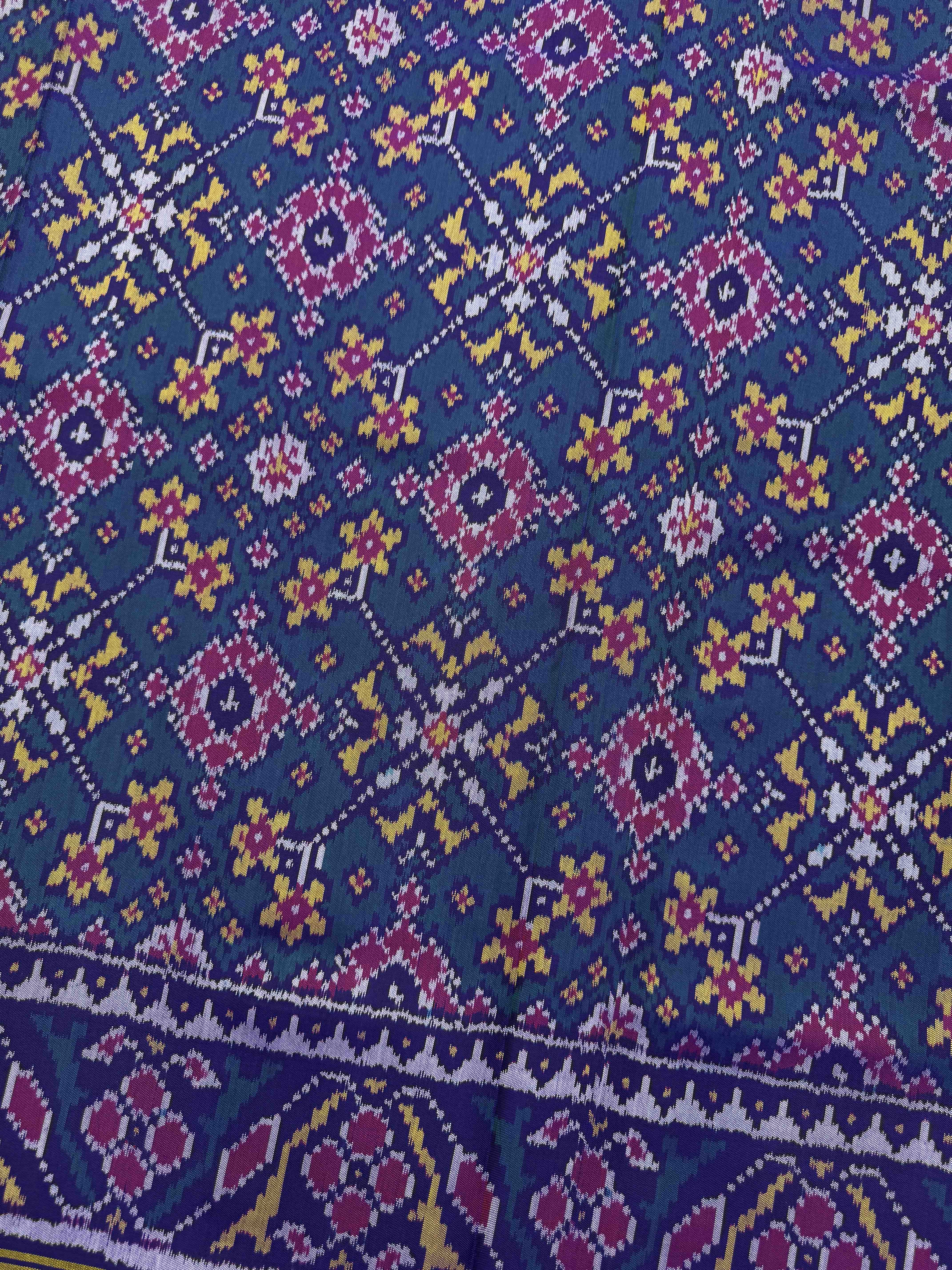 Purplish Blue & Peacock Blue Navratan Single Ikat Patan Patola Saree
