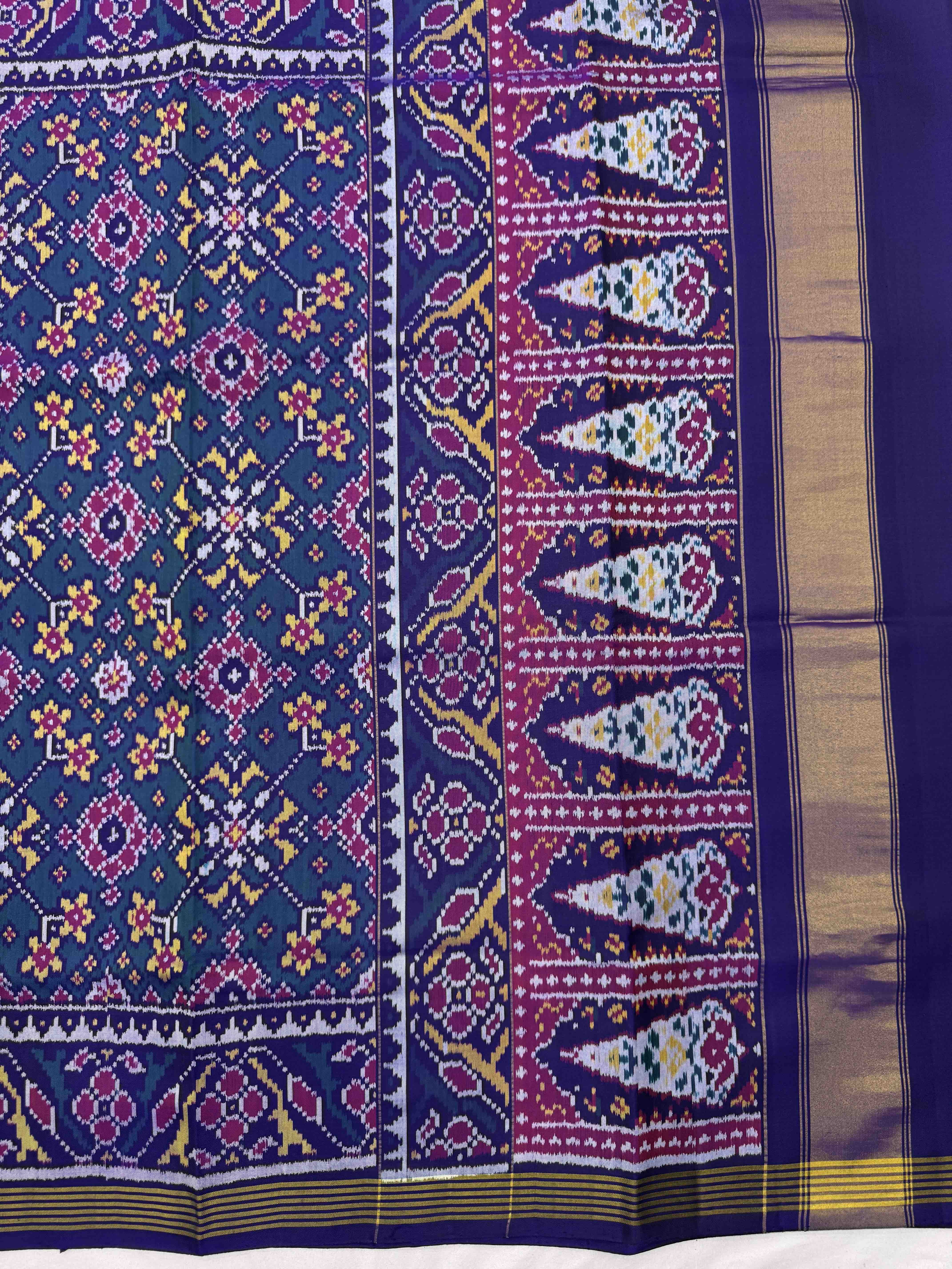 Purplish Blue & Peacock Blue Navratan Single Ikat Patan Patola Saree