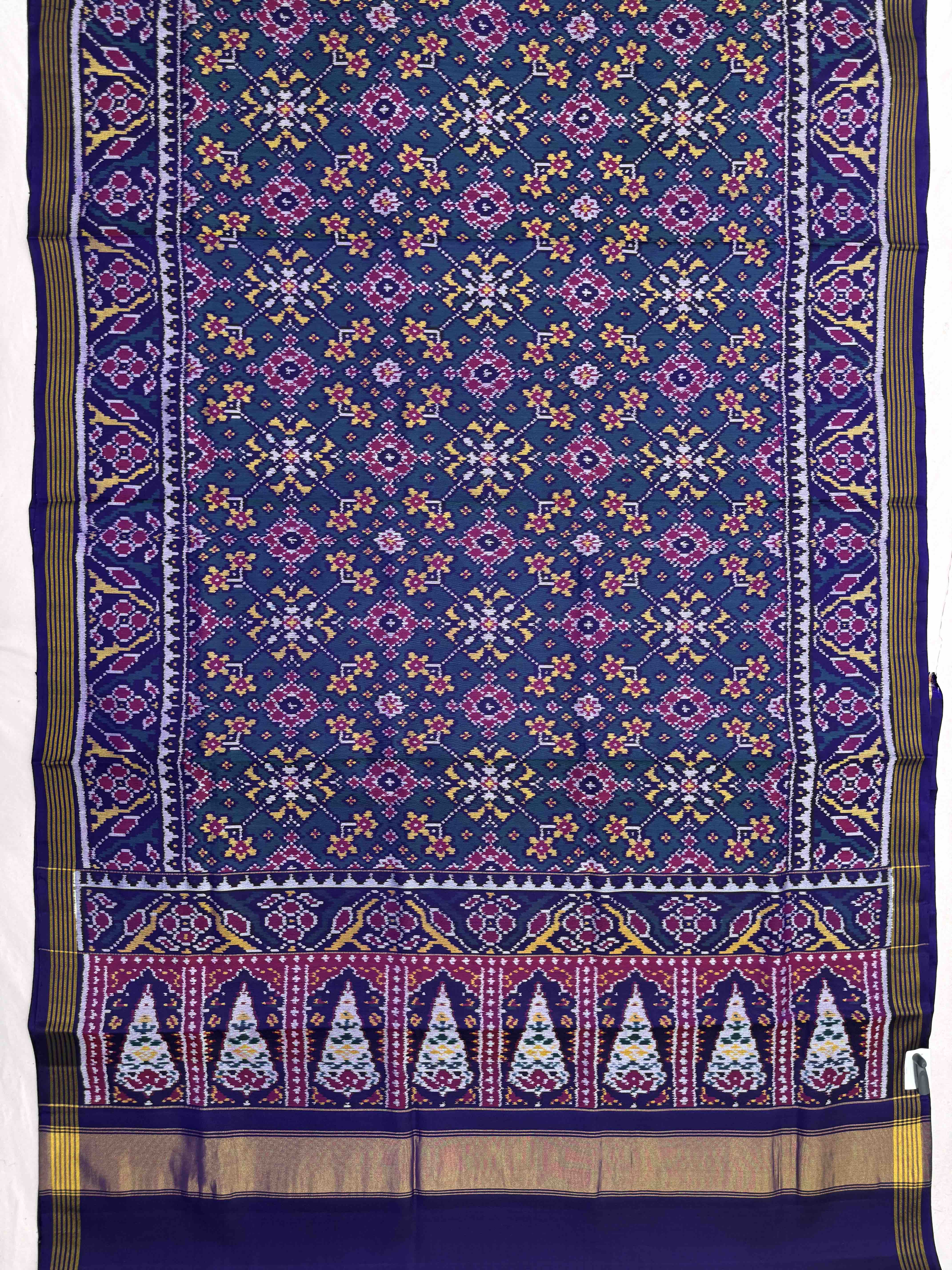 Purplish Blue & Peacock Blue Navratan Single Ikat Patan Patola Saree