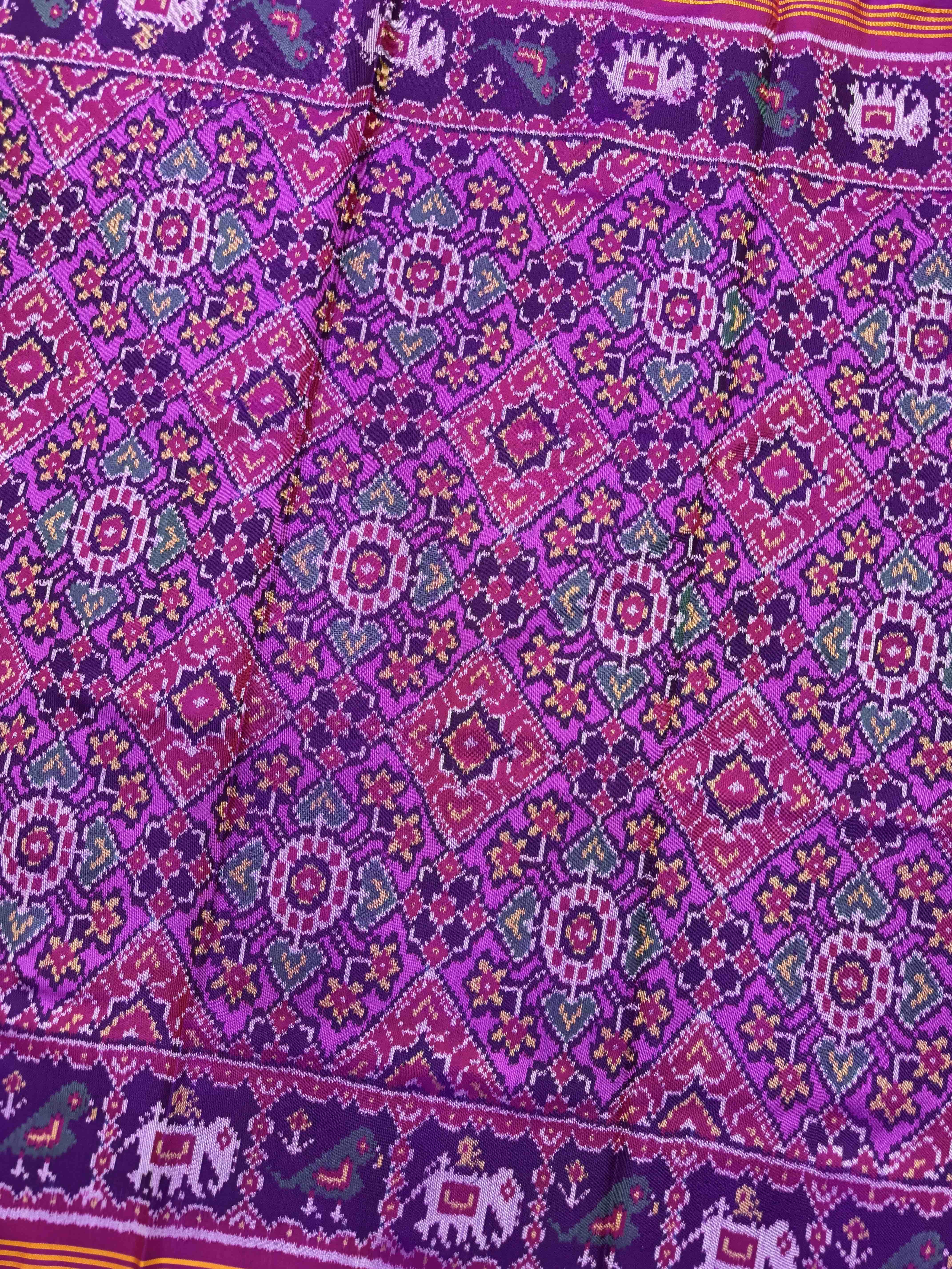 Purple & Pink Manekchowk Single Ikat Patan Patola Saree