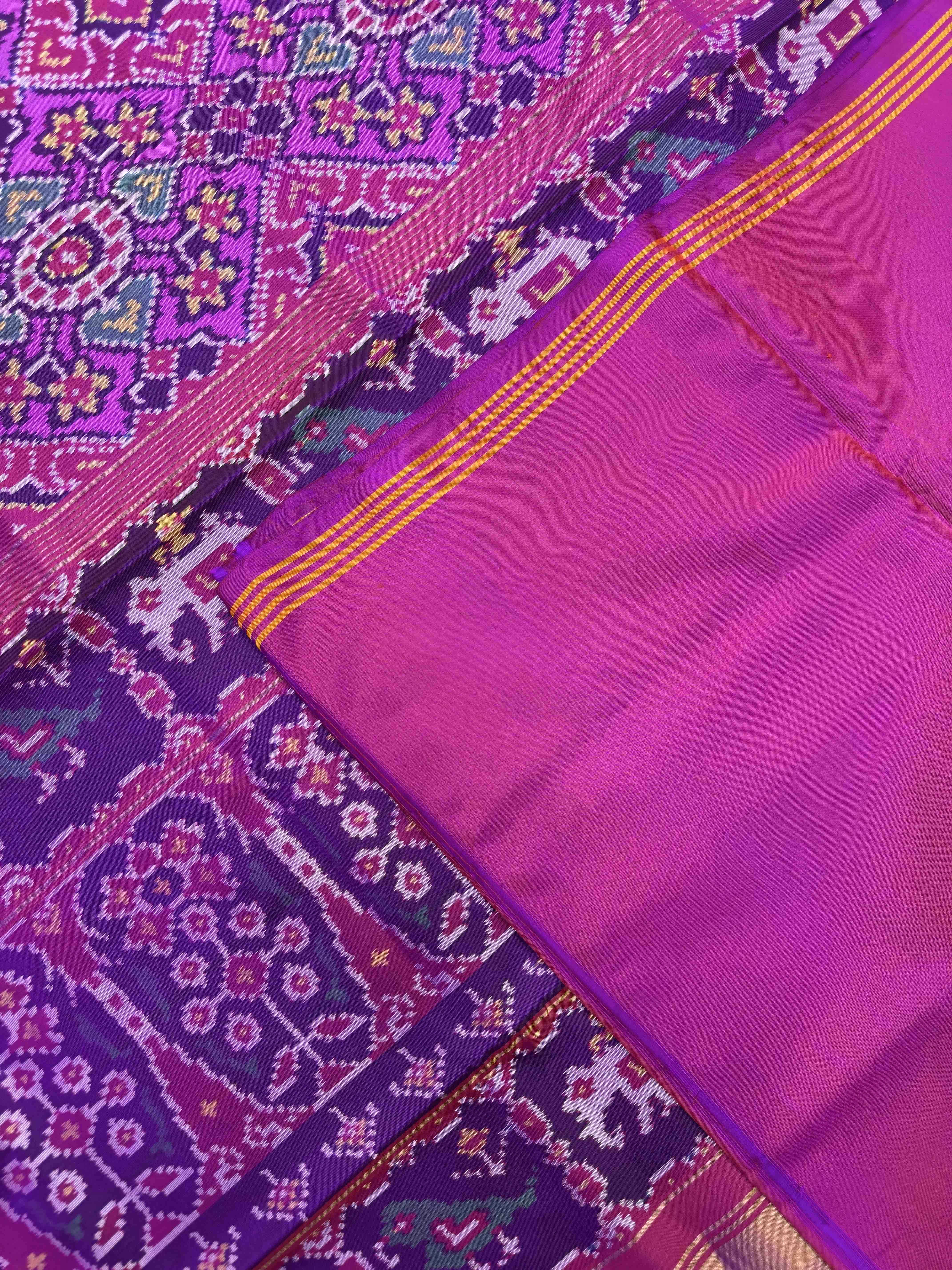 Purple & Pink Manekchowk Single Ikat Patan Patola Saree