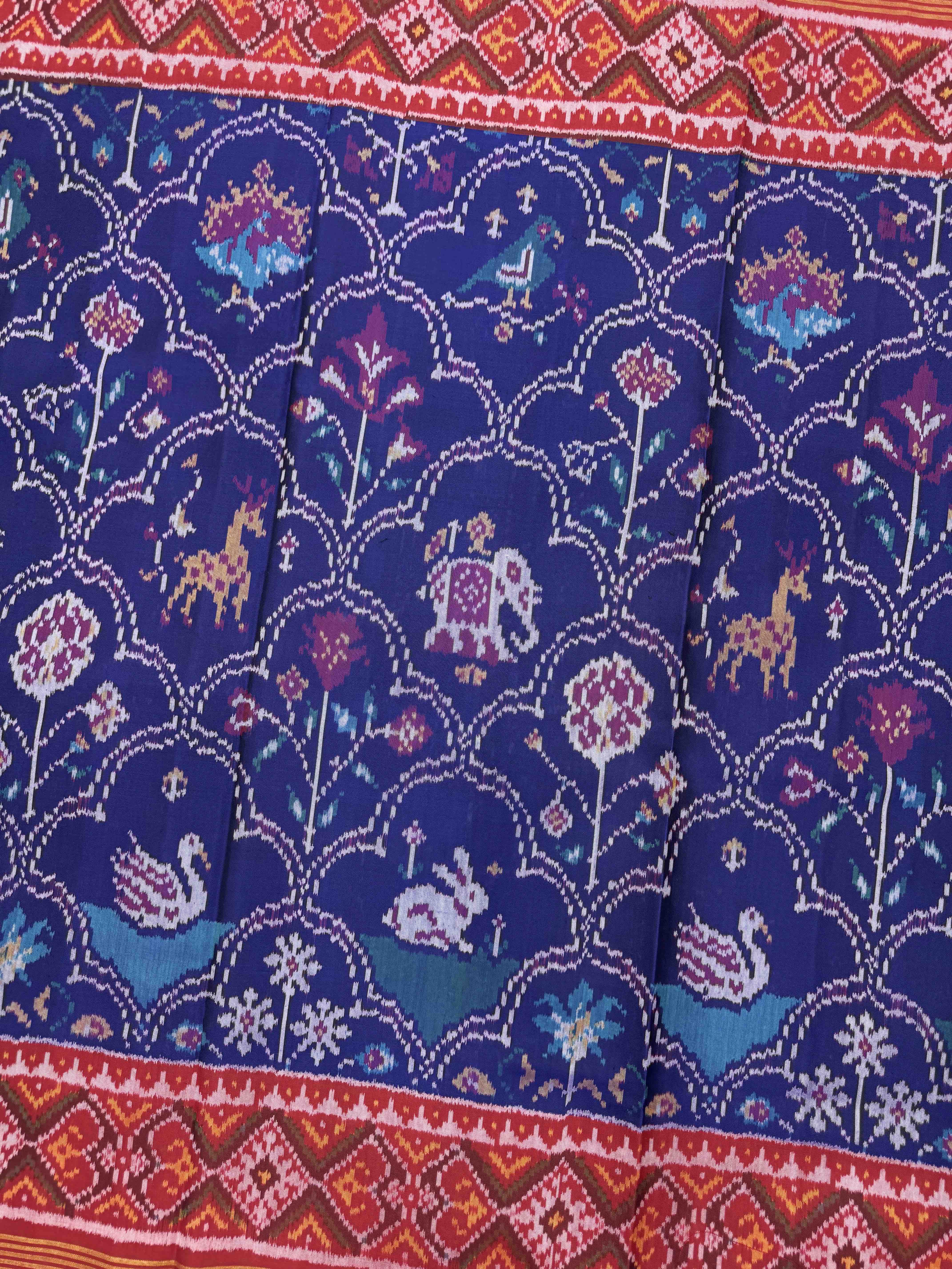 Red & Navy Blue Narikunj Single Ikat Patan Patola Saree