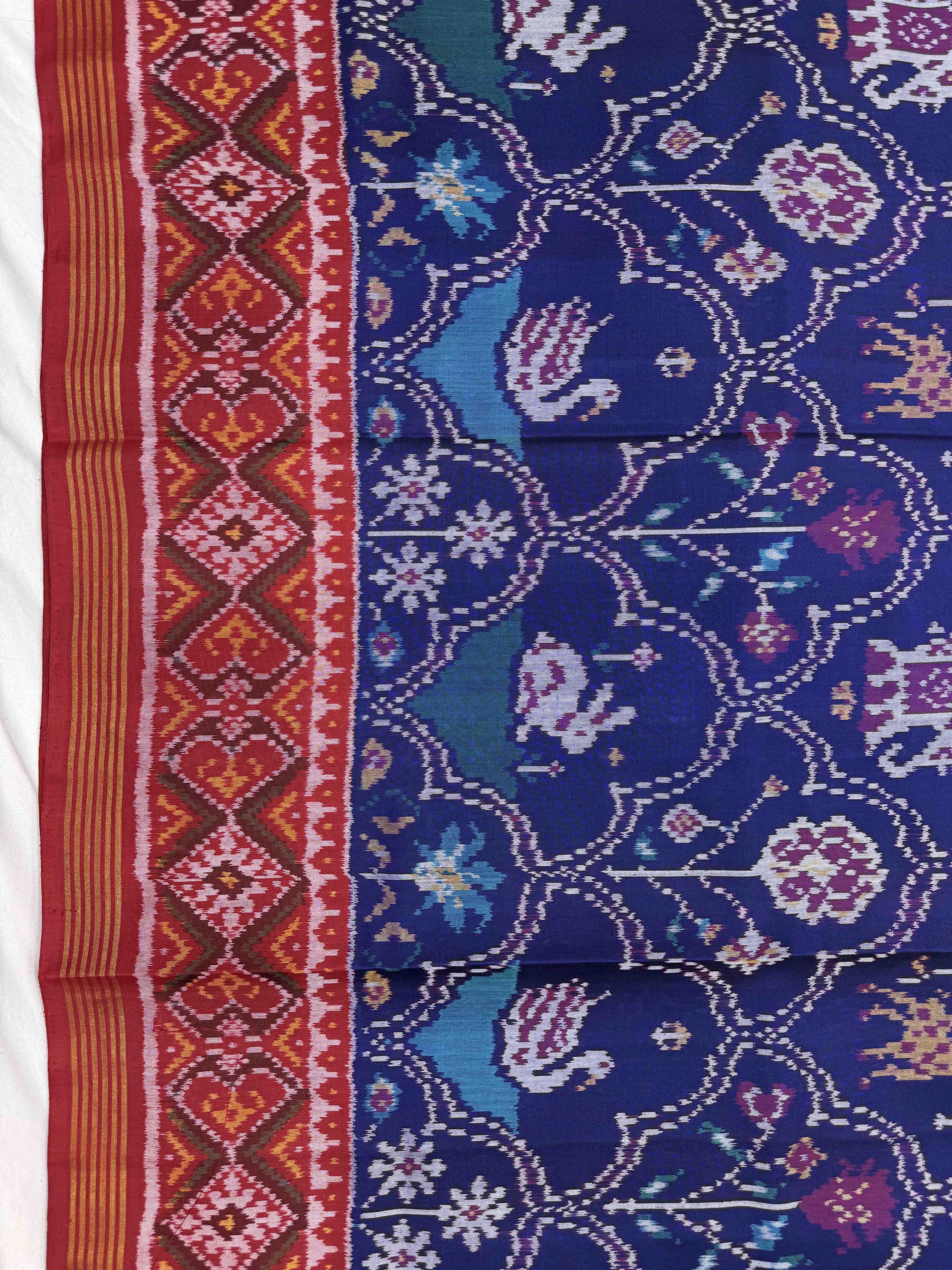 Red & Navy Blue Narikunj Single Ikat Patan Patola Saree
