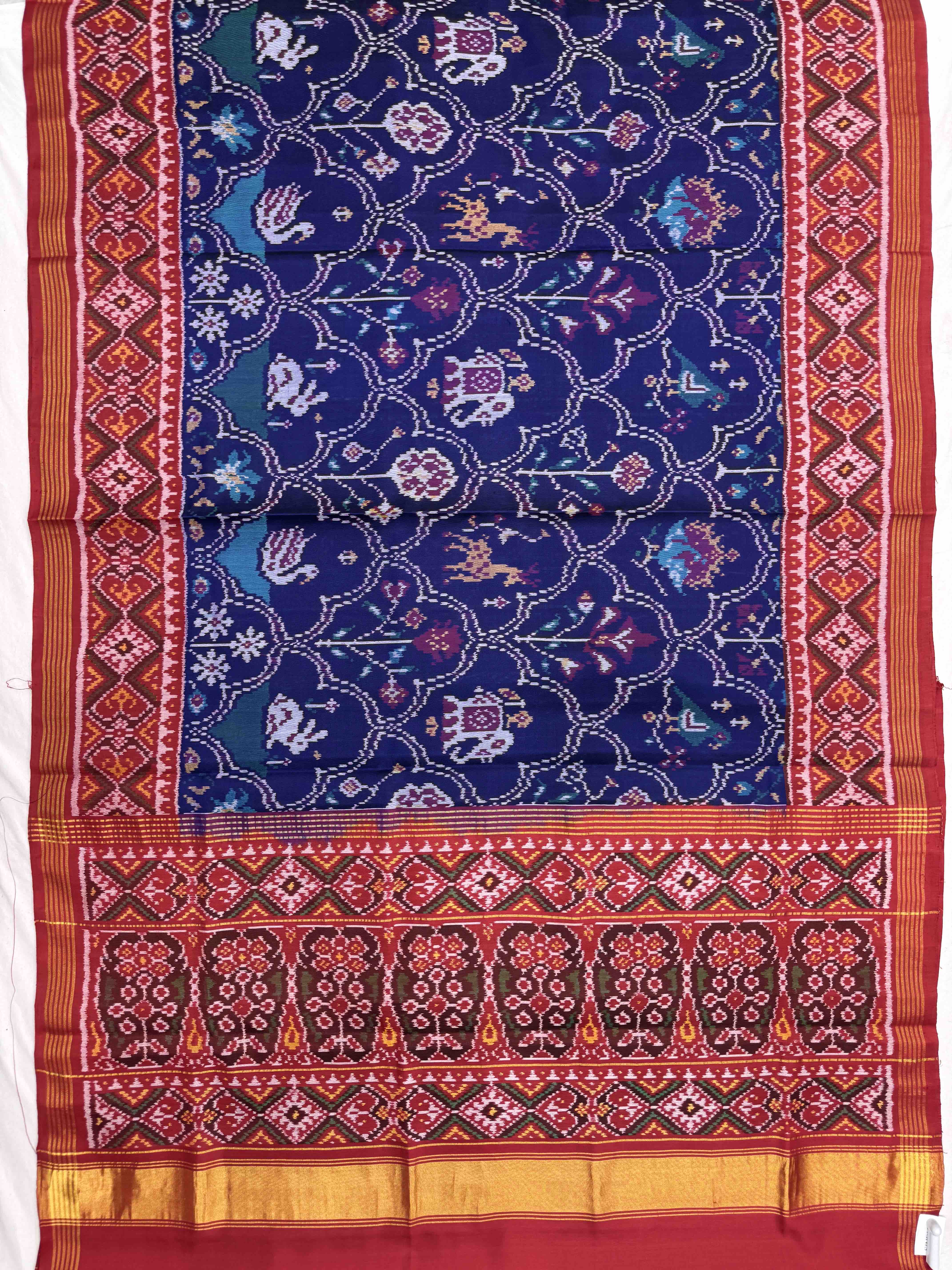 Red & Navy Blue Narikunj Single Ikat Patan Patola Saree