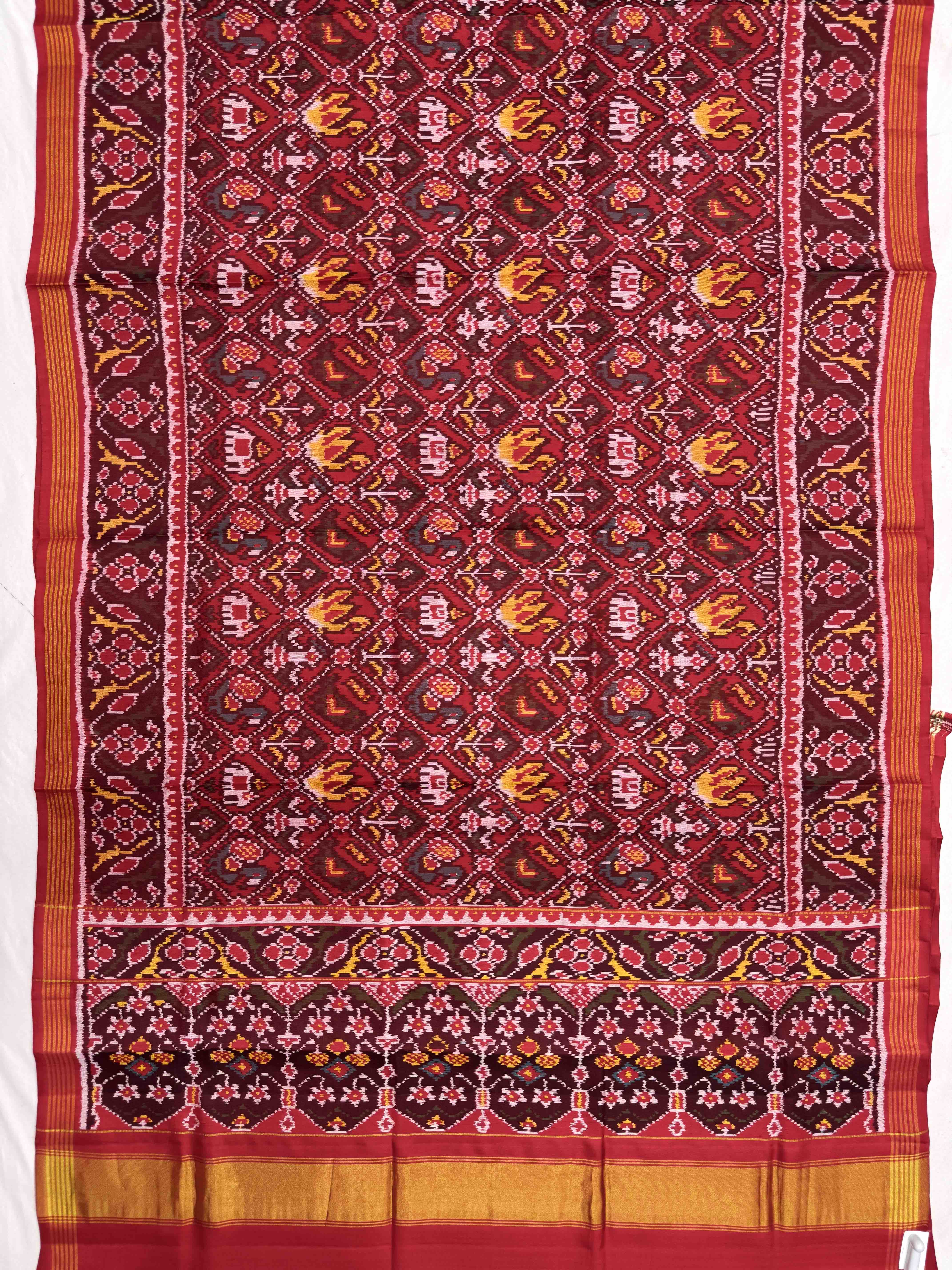 Red Small Narikunj Single Ikat Patan Patola Saree