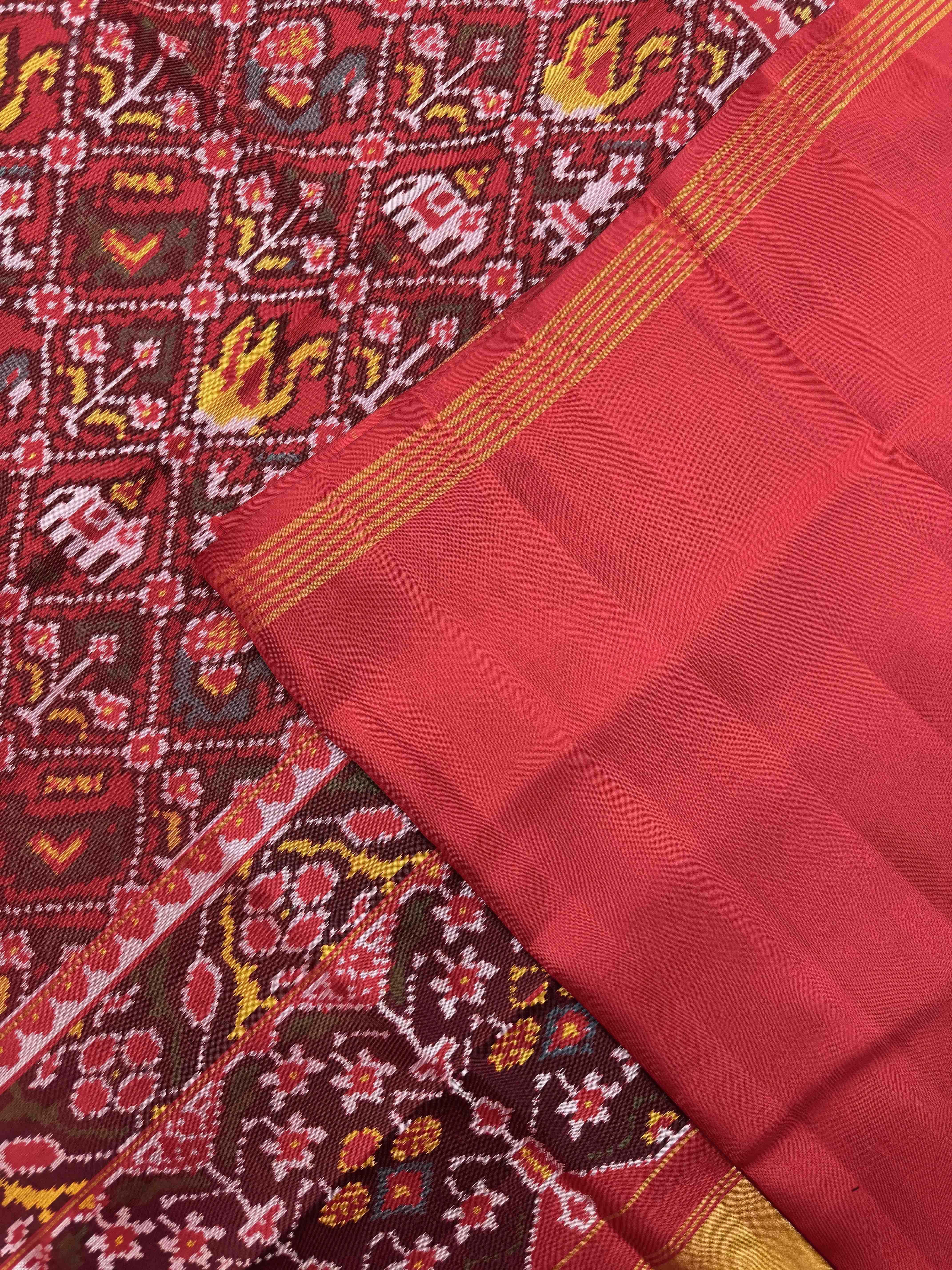 Red Small Narikunj Single Ikat Patan Patola Saree