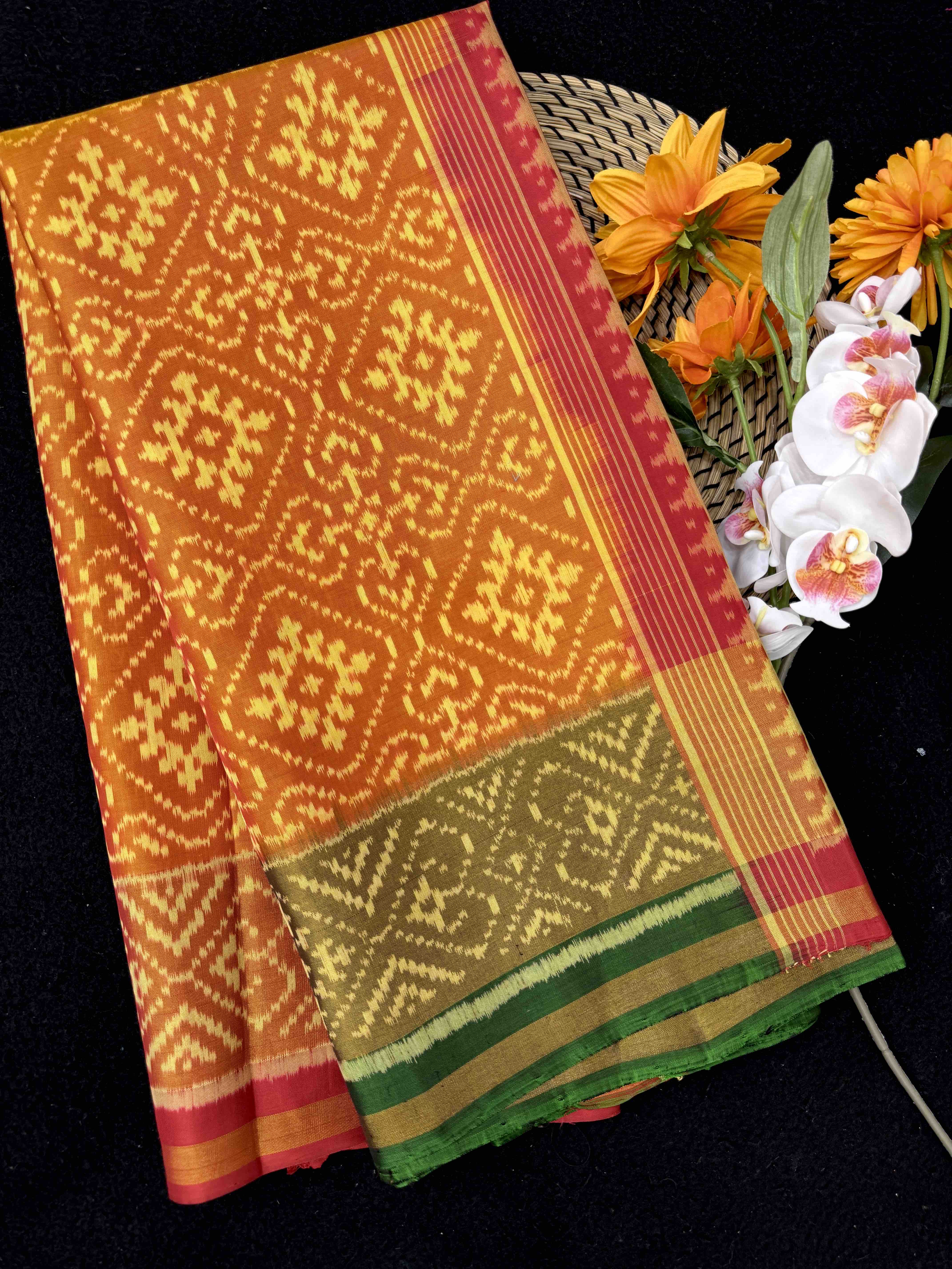 Golden Yellow Panchanda Ganga Jamuna Patola Saree