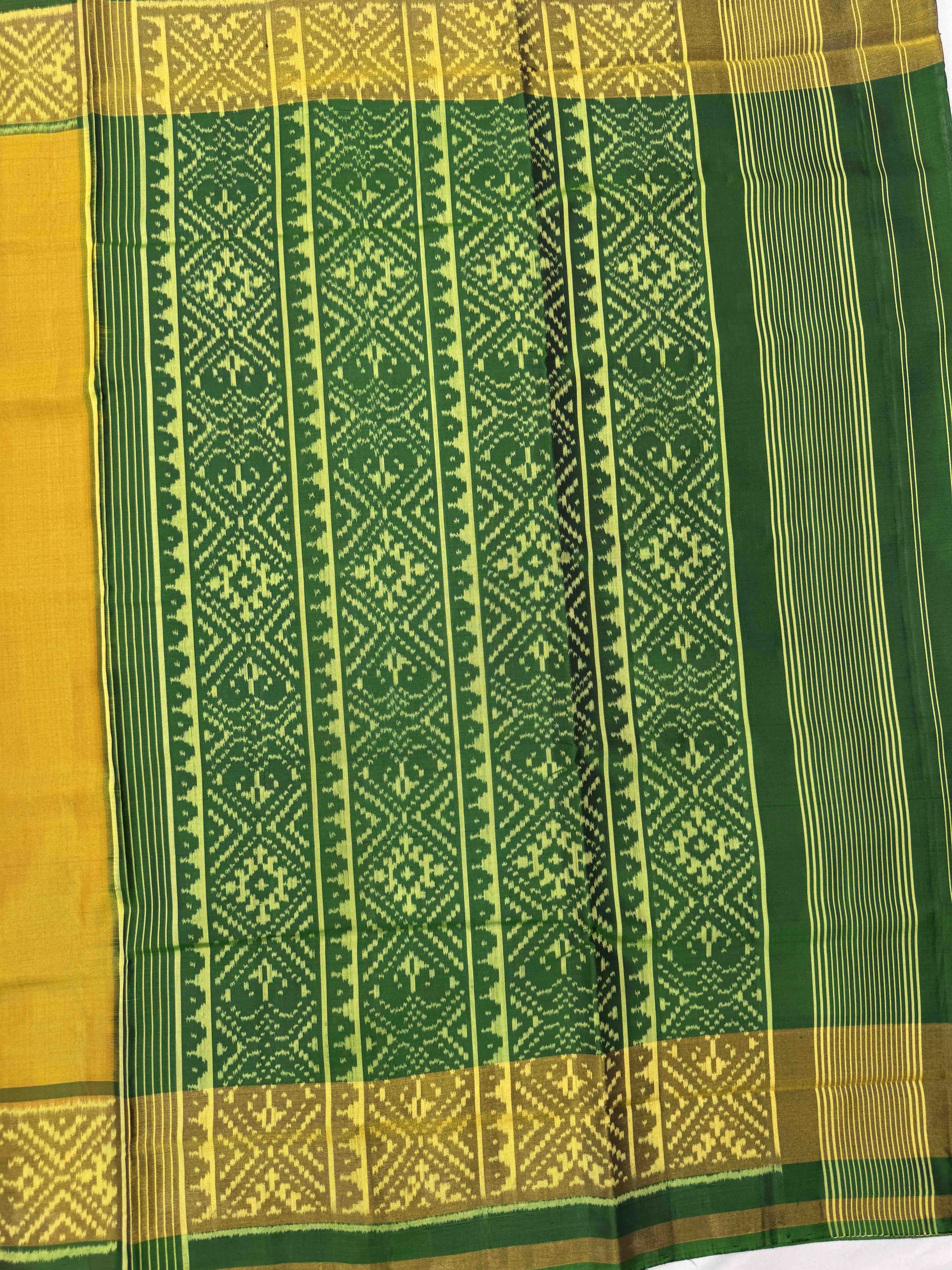 Green & Mustar Plain Patola Saree