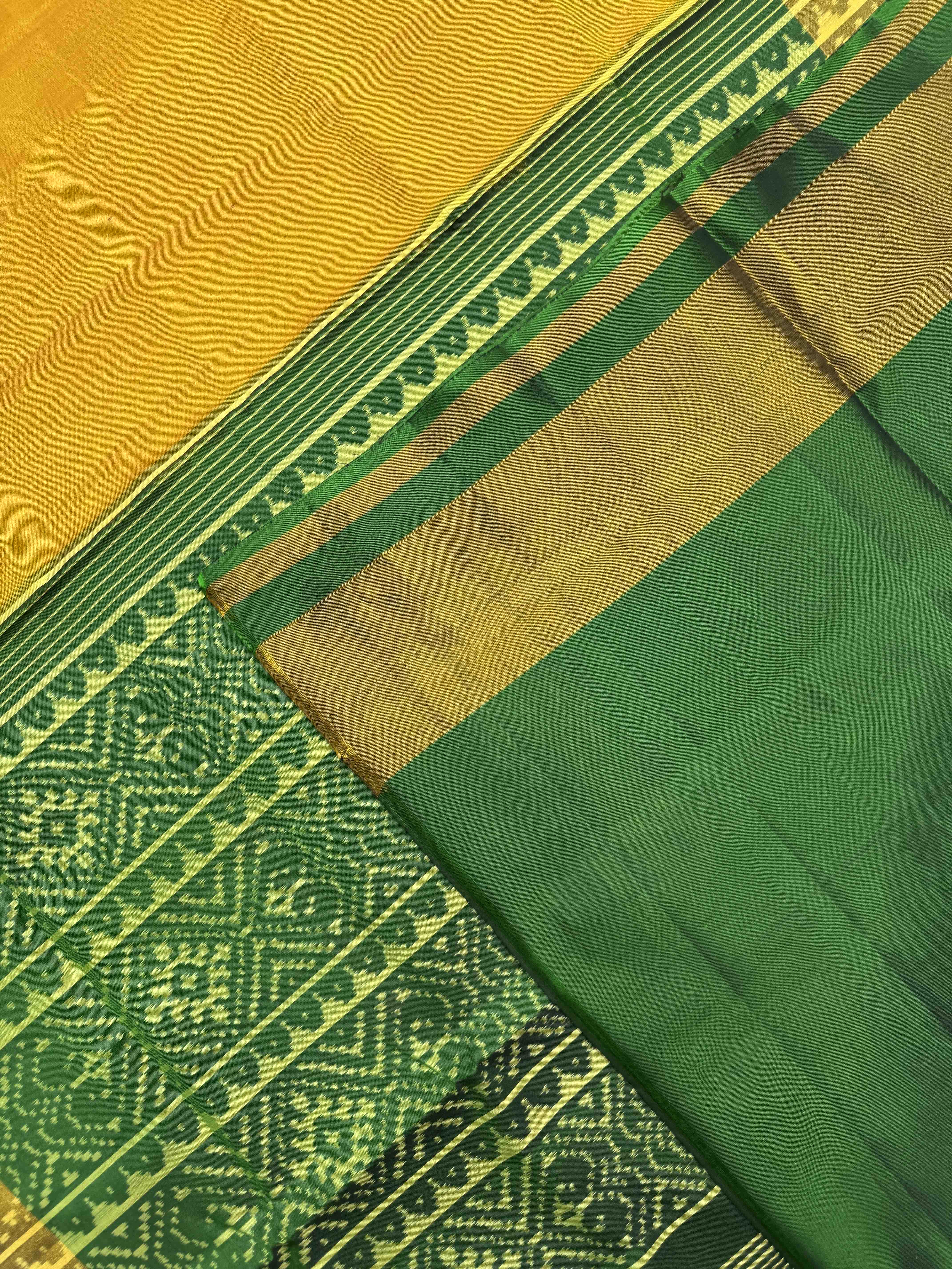 Green & Mustar Plain Patola Saree