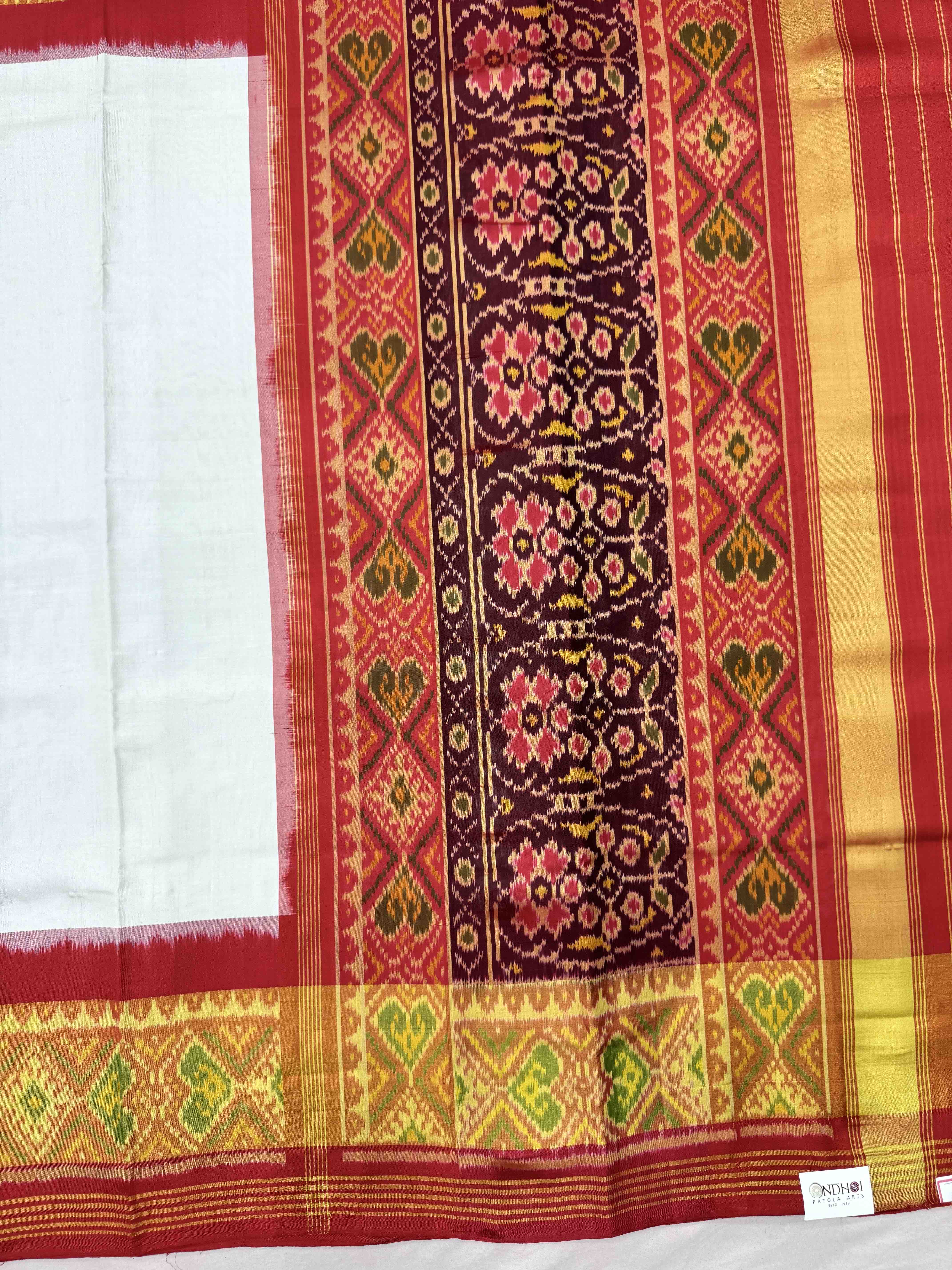 Red & White Plain Patola Saree