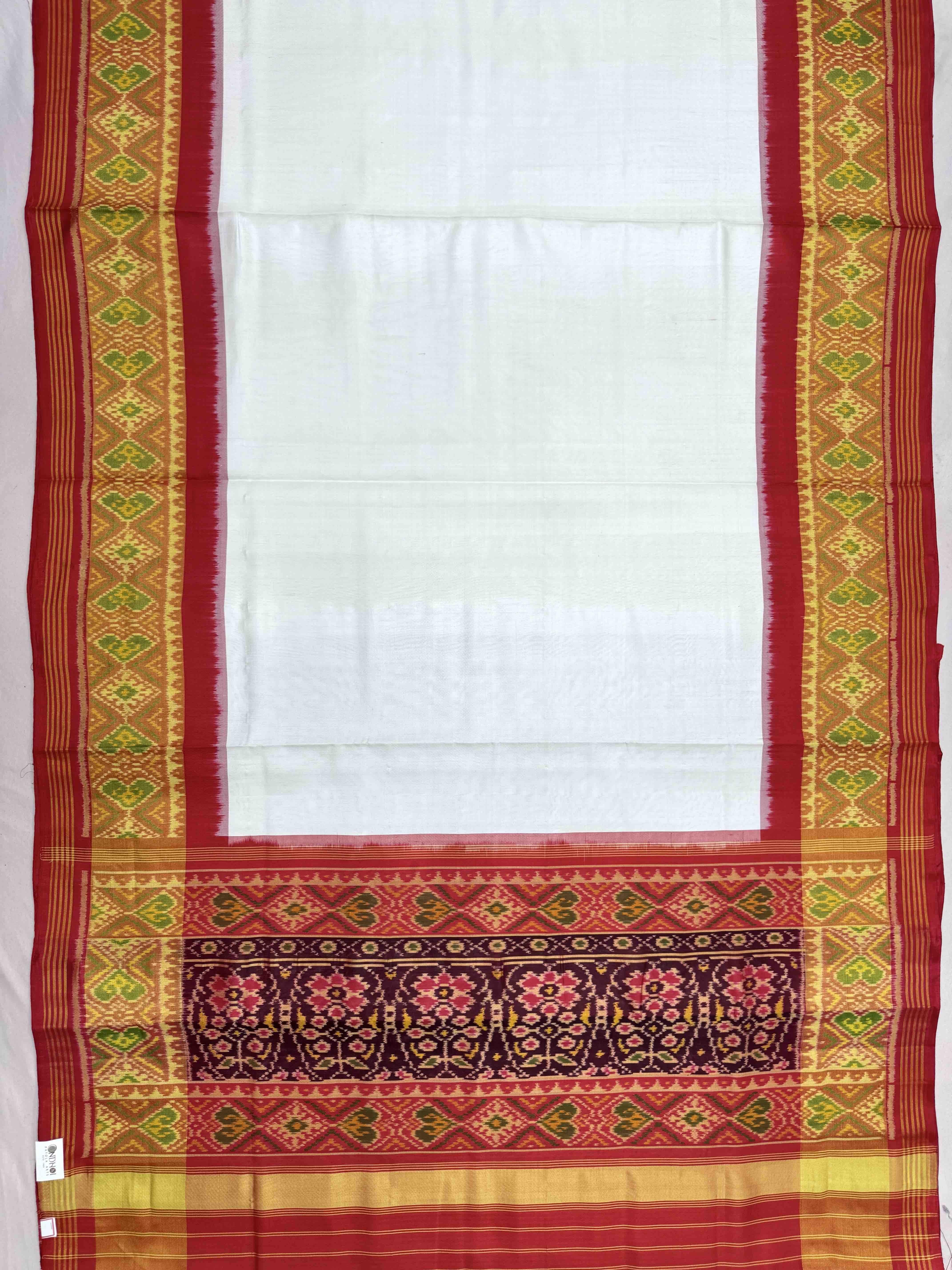 Red & White Plain Patola Saree