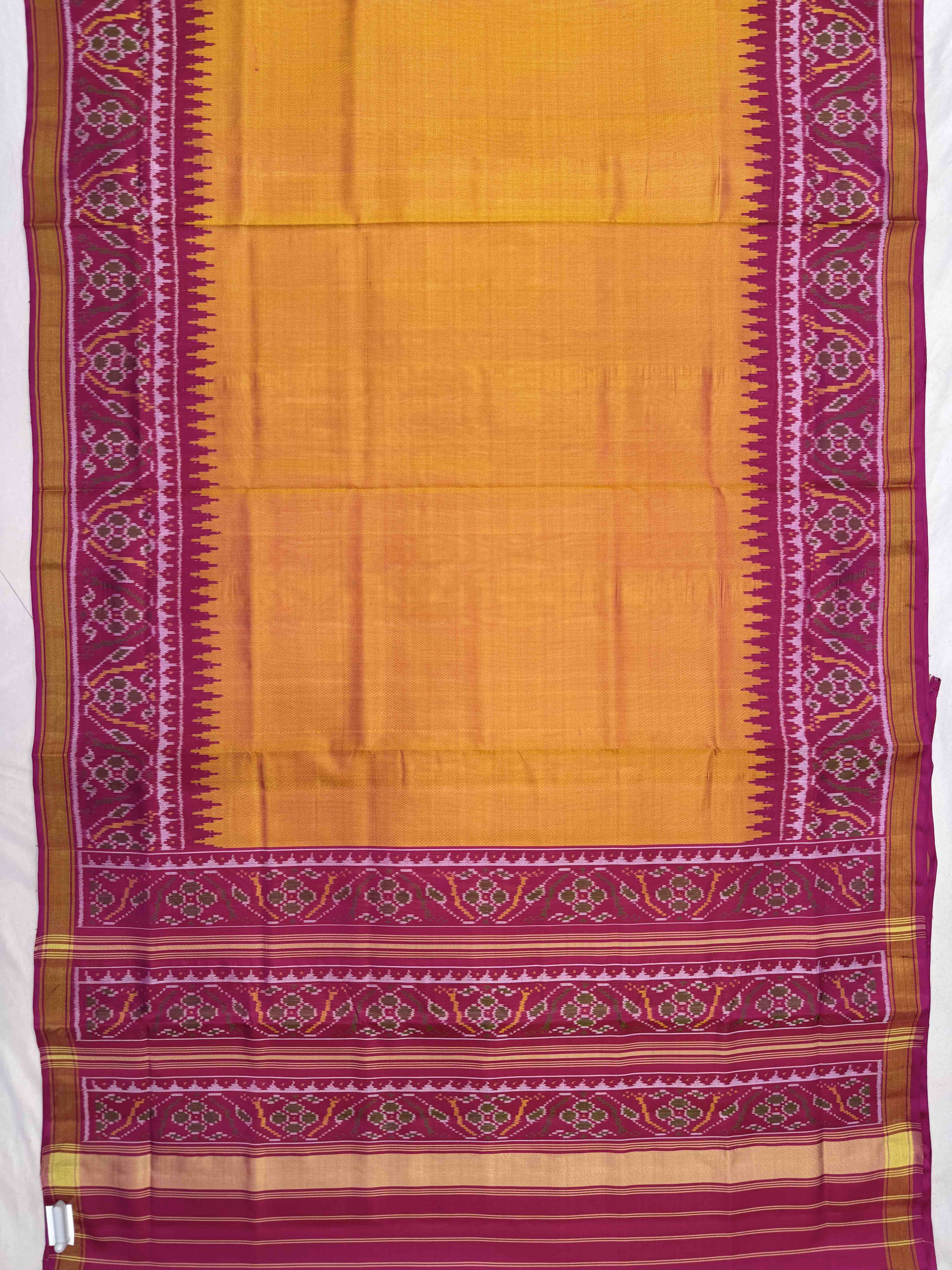 Pink & Yellow Plain Patola Saree