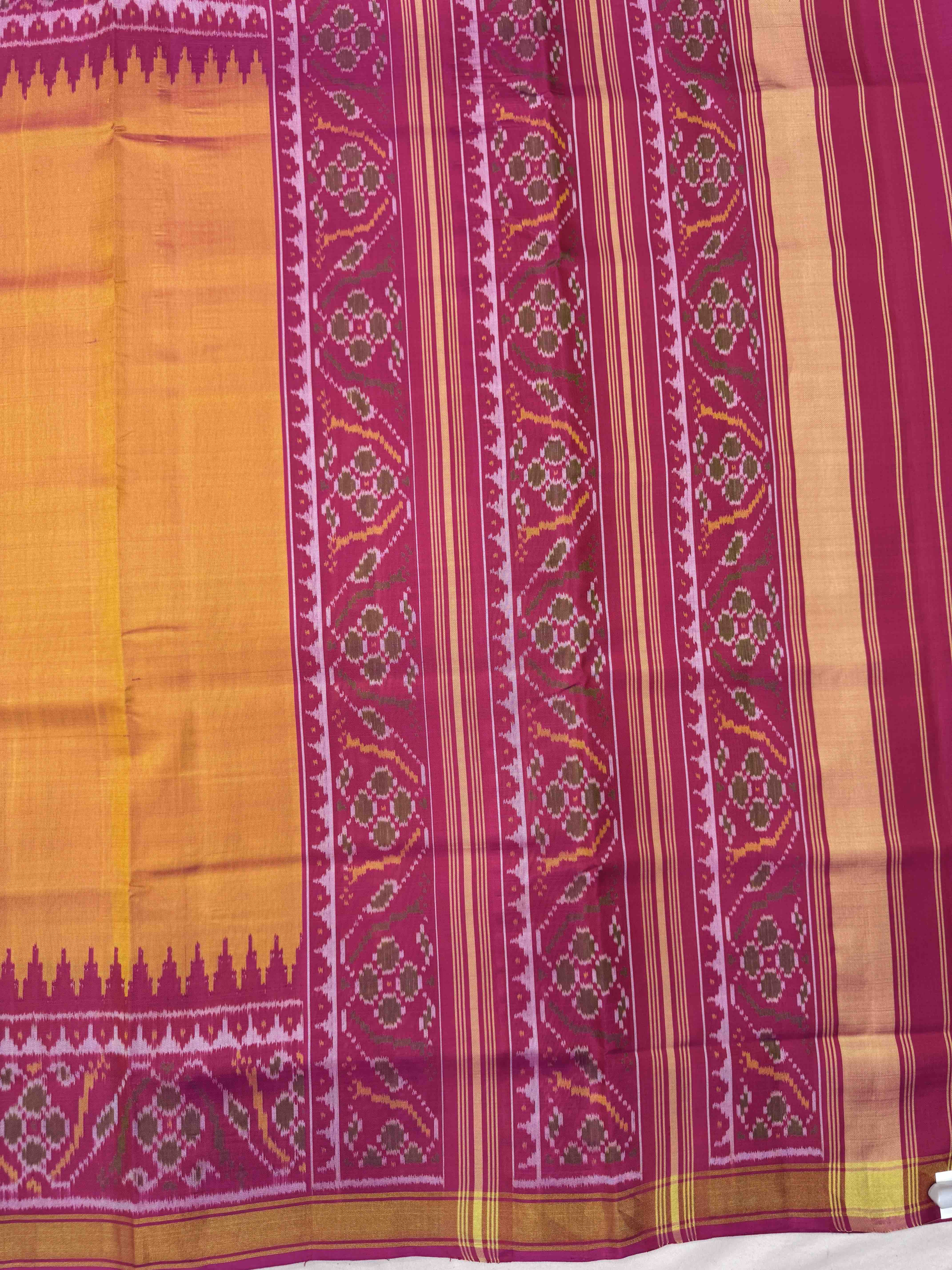 Pink & Yellow Plain Patola Saree