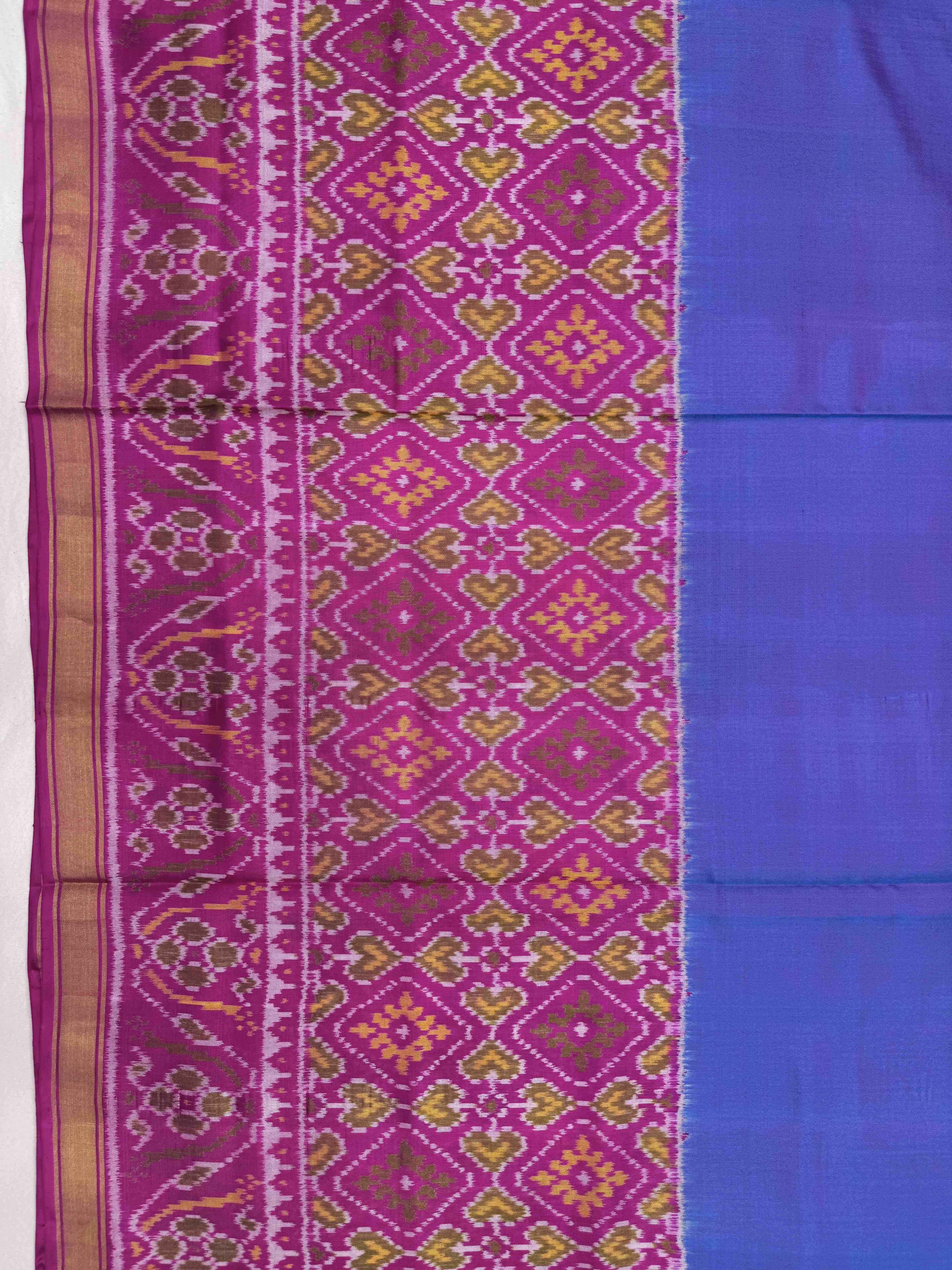 Pink & Sky Blue Plain with Panchanda Scut Border Patola Saree