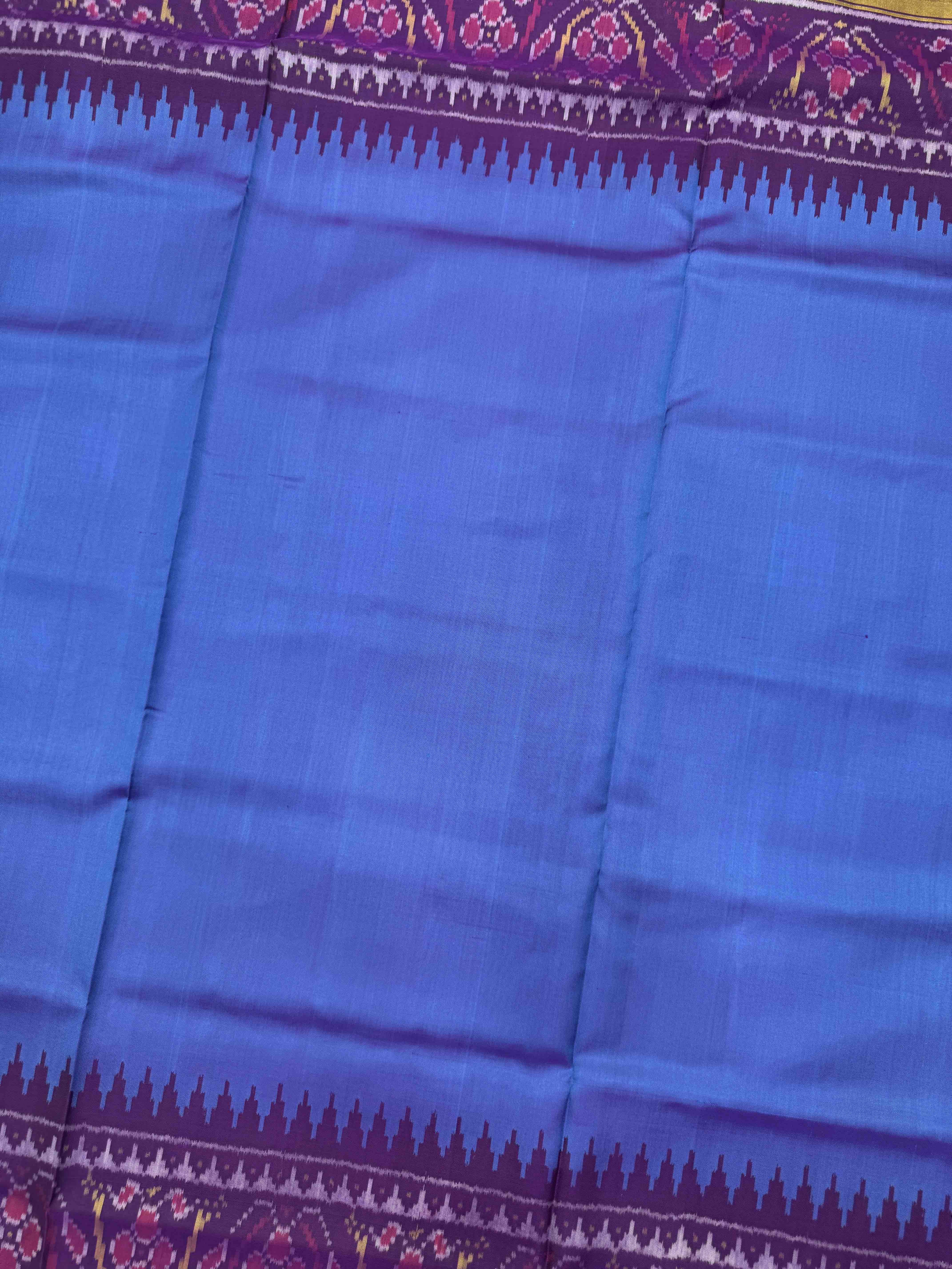 Purple & Sky Blue Plain Patola Saree