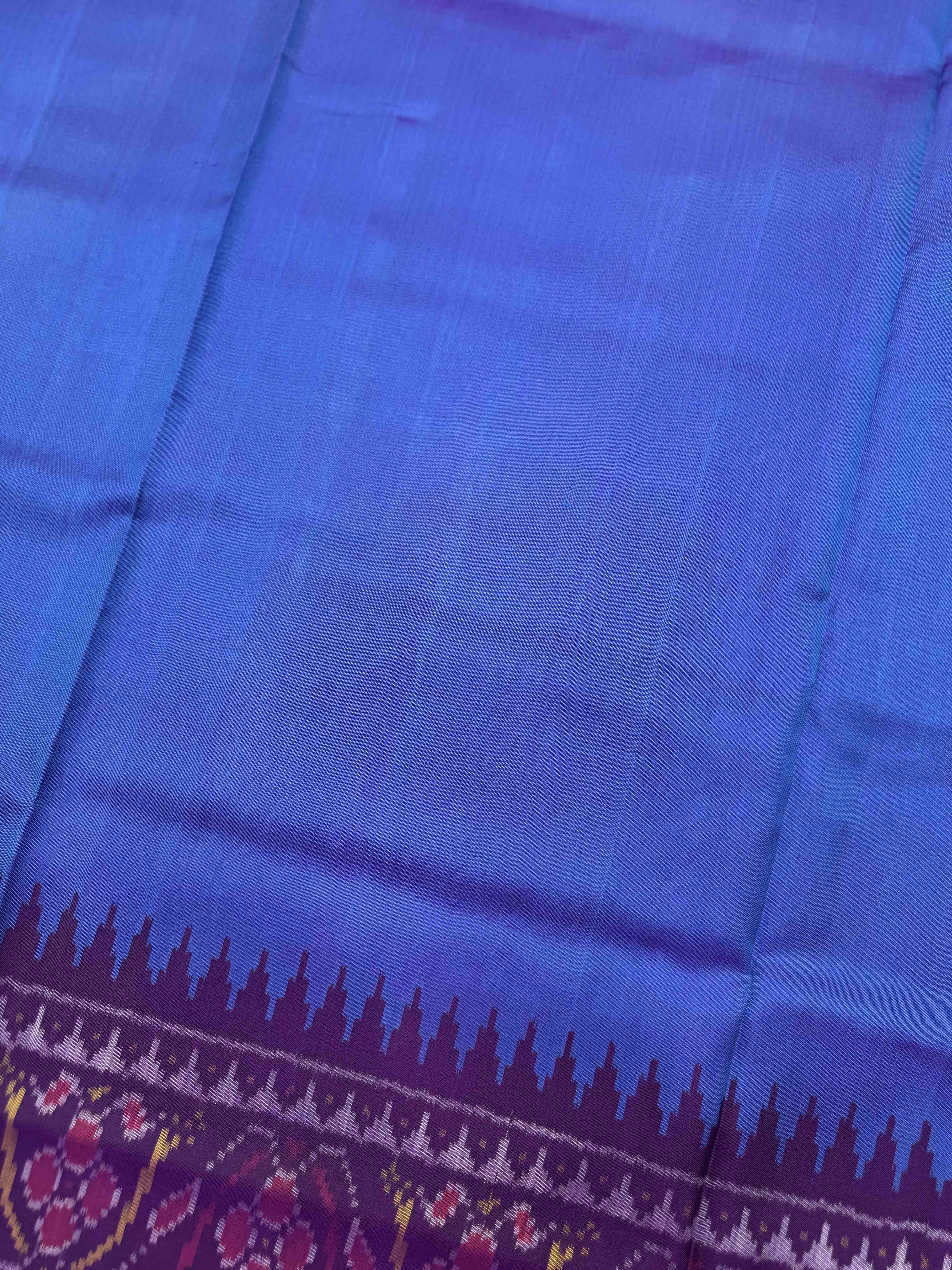 Purple & Sky Blue Plain Patola Saree