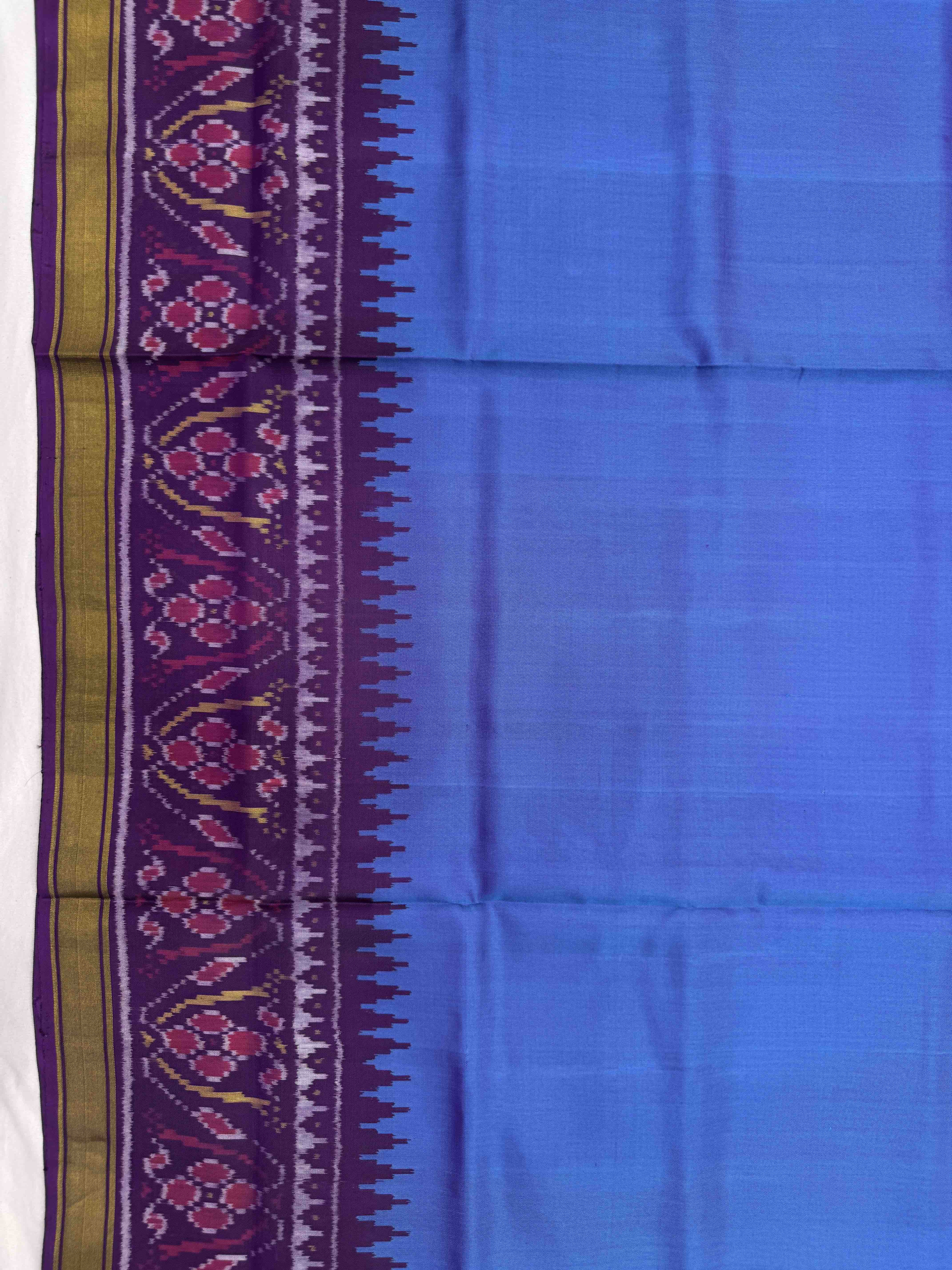 Purple & Sky Blue Plain Patola Saree