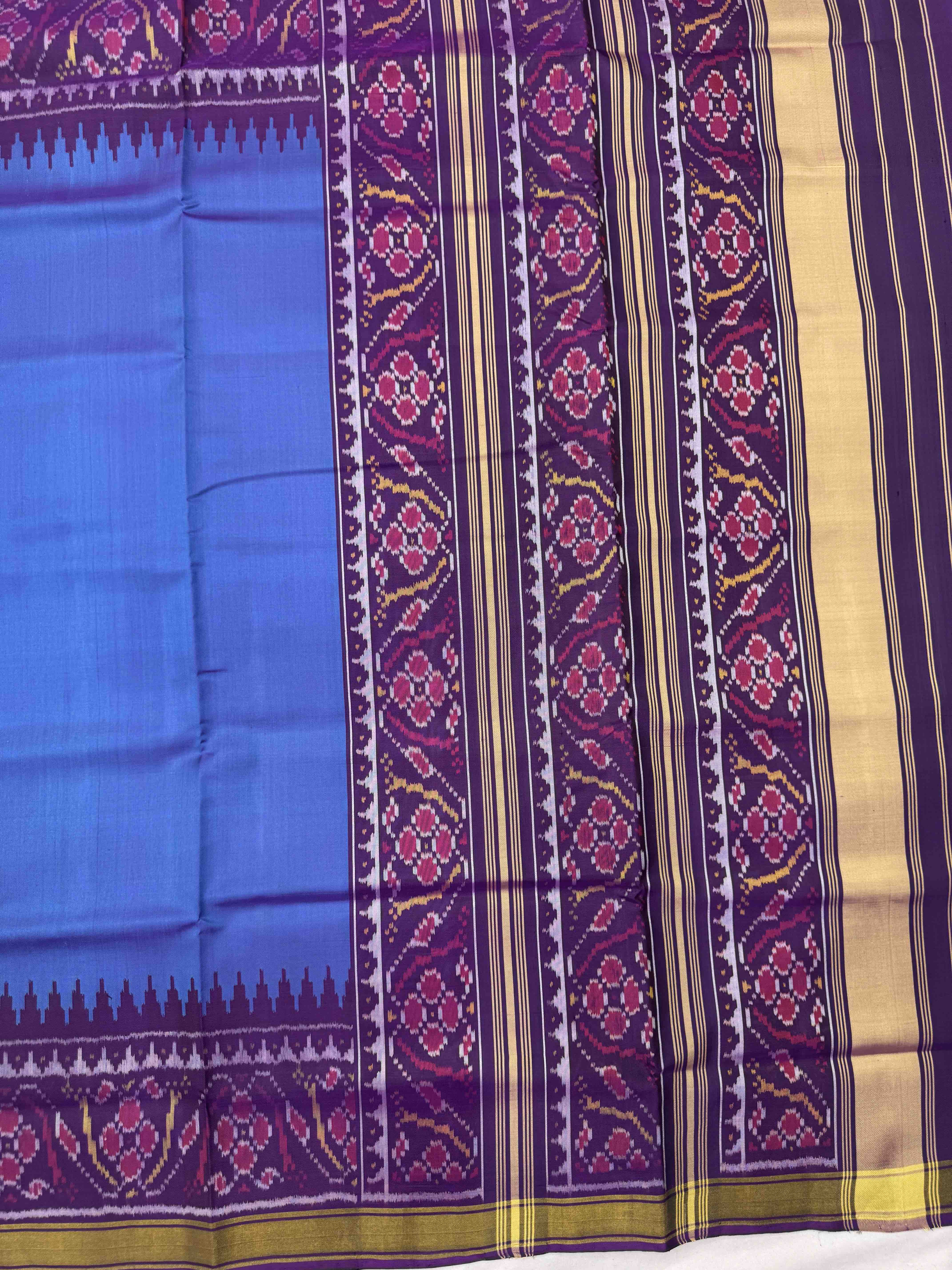 Purple & Sky Blue Plain Patola Saree