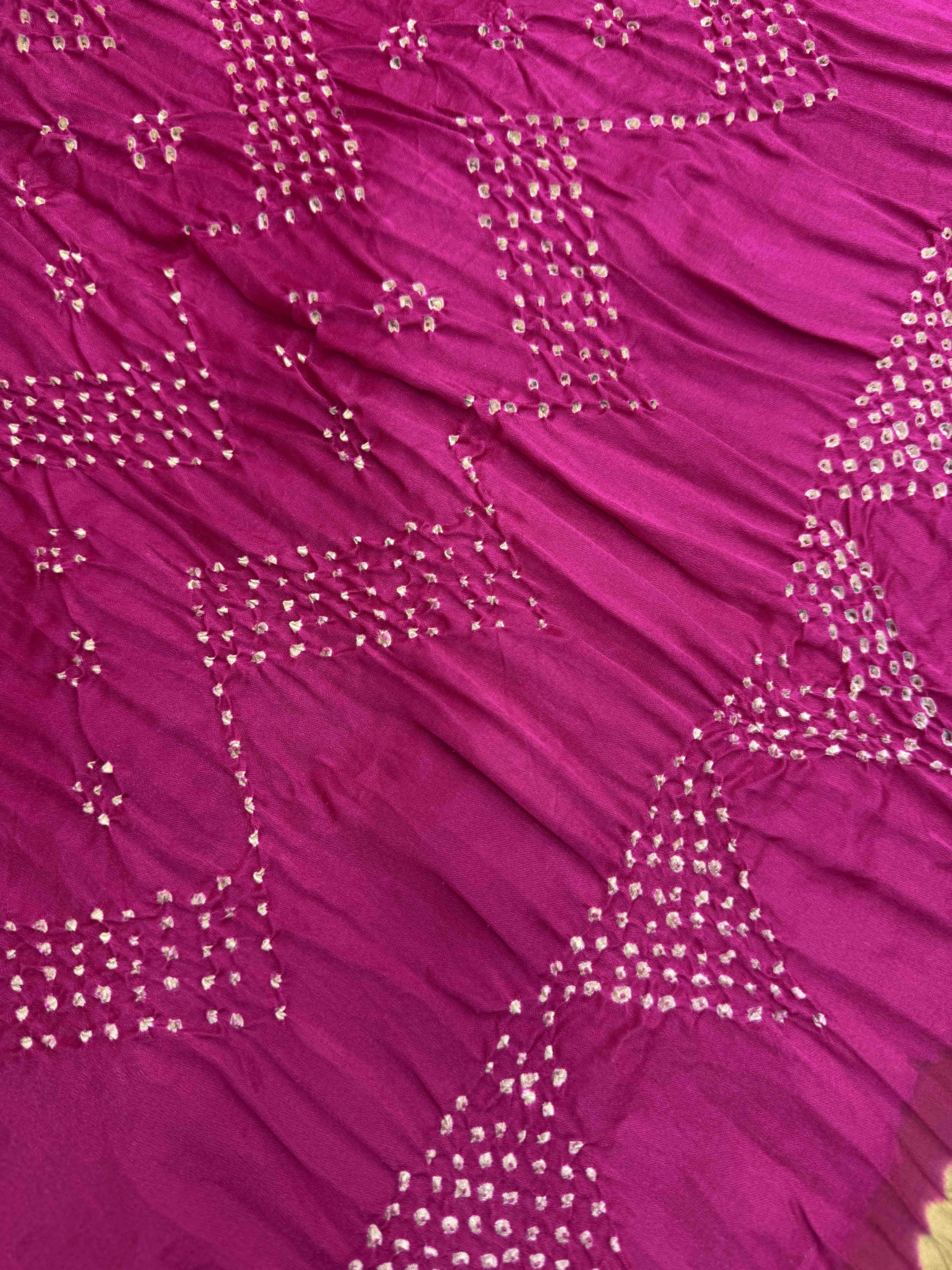 Pista Green & Pink Gajji Silk Pen Kamalkari Bandhani Saree