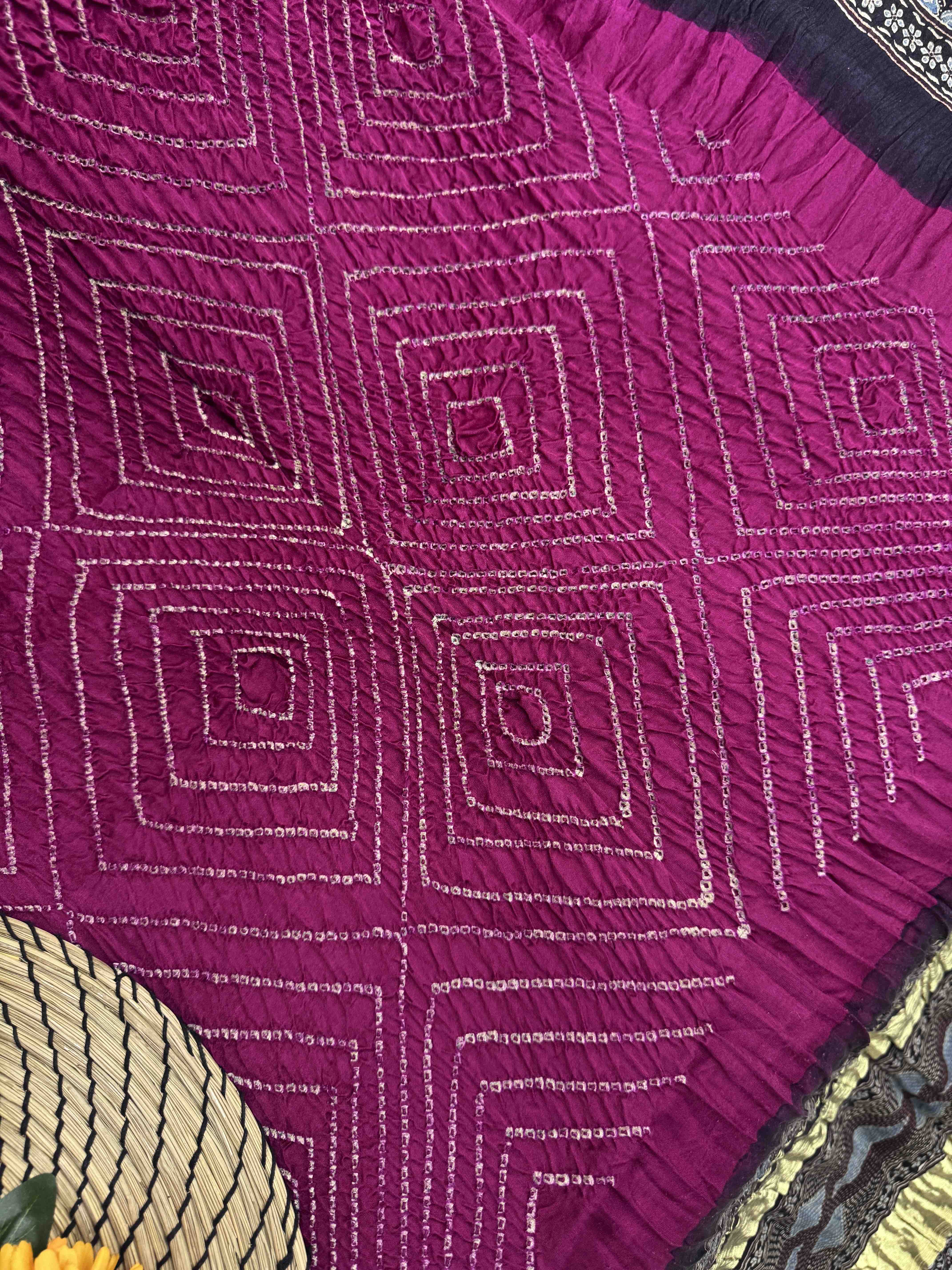 Black & Pink Gajji Silk with Ajarakh Print Bandhani Saree