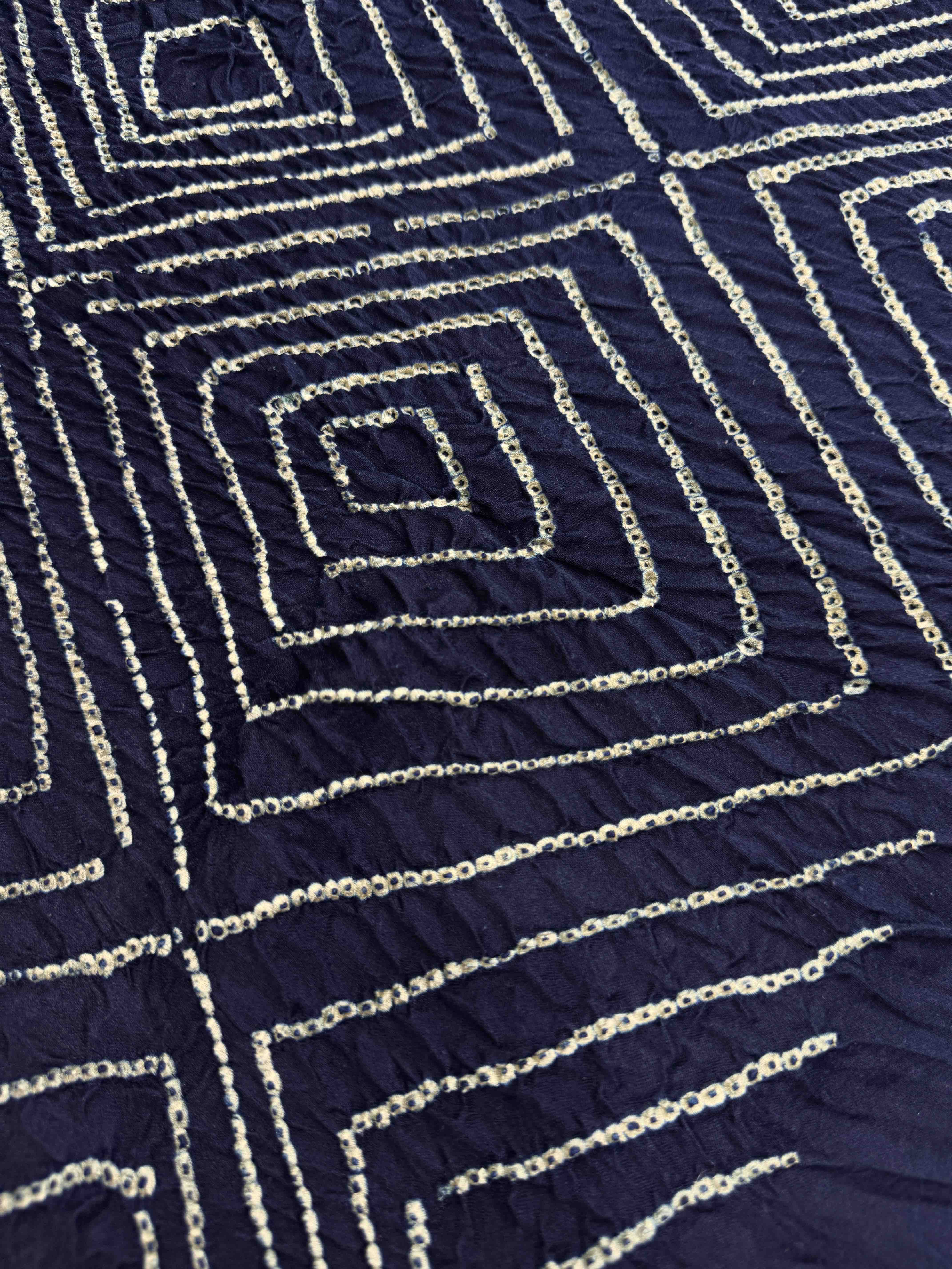Black & Navy Blue Gajji Silk with Ajarakh Print Bandhani Saree