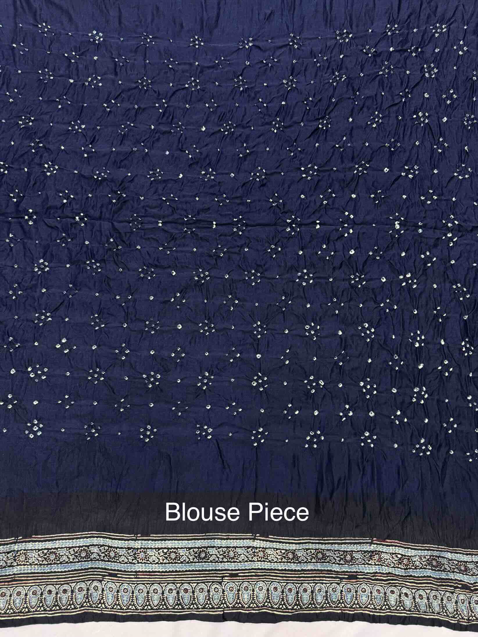 Black & Navy Blue Gajji Silk with Ajarakh Print Bandhani Saree