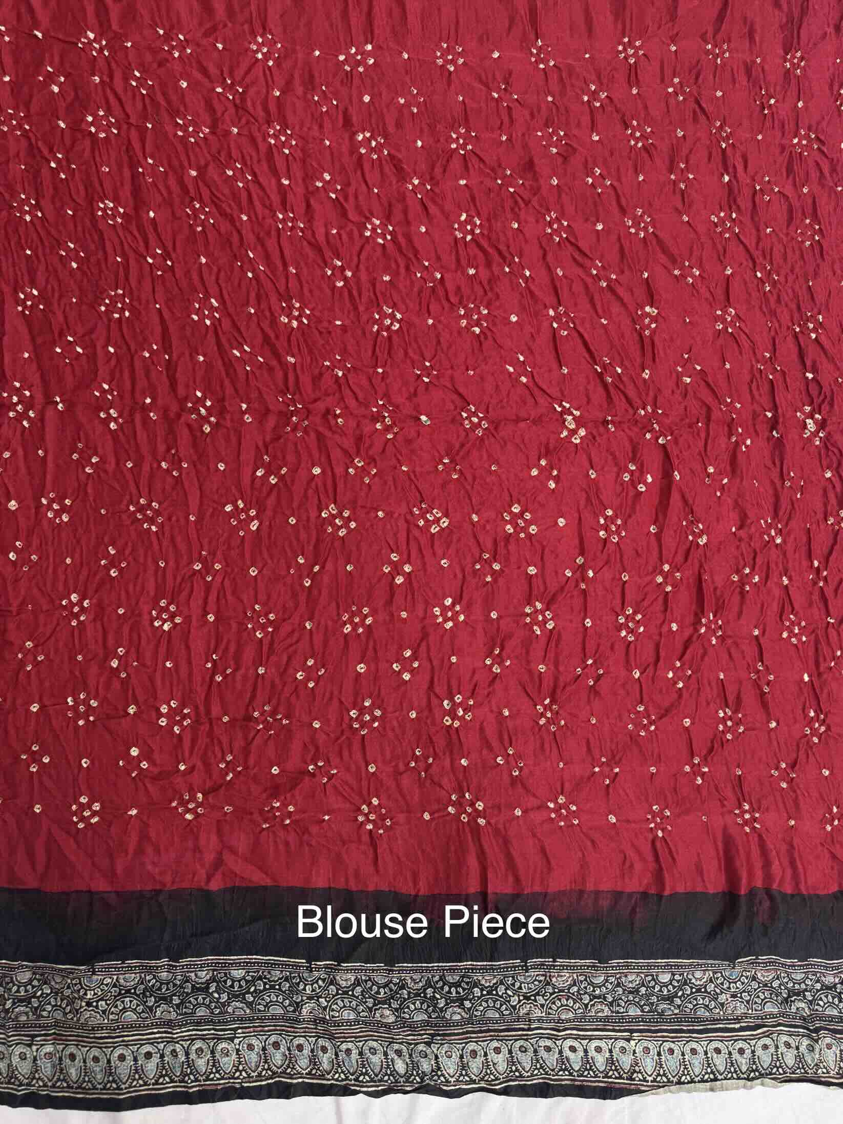 Black & Red Gajji Silk with Ajarakh Print Bandhani Saree