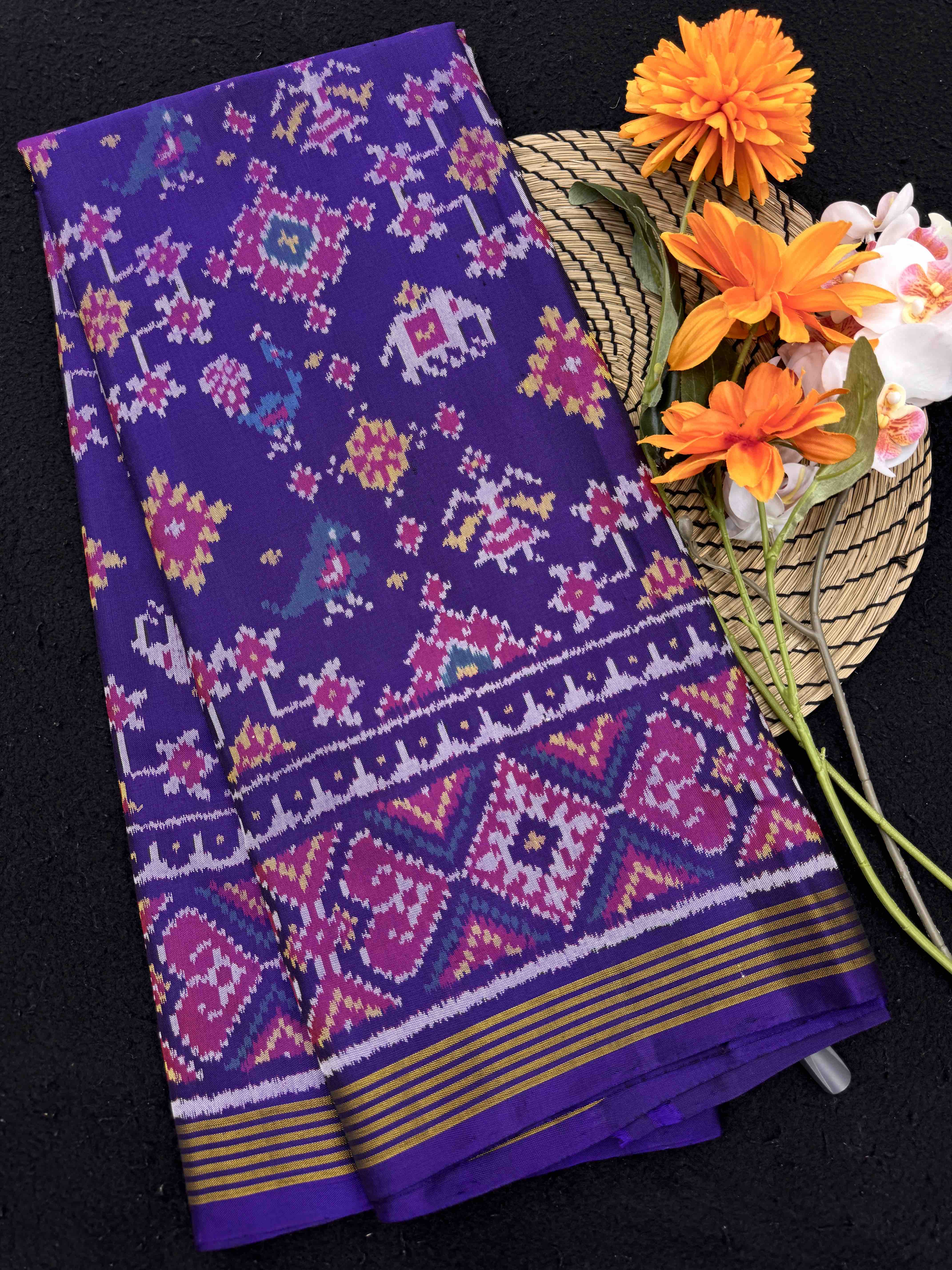 Purple Navratan & Narikunj Single Ikat Patan Patola Saree